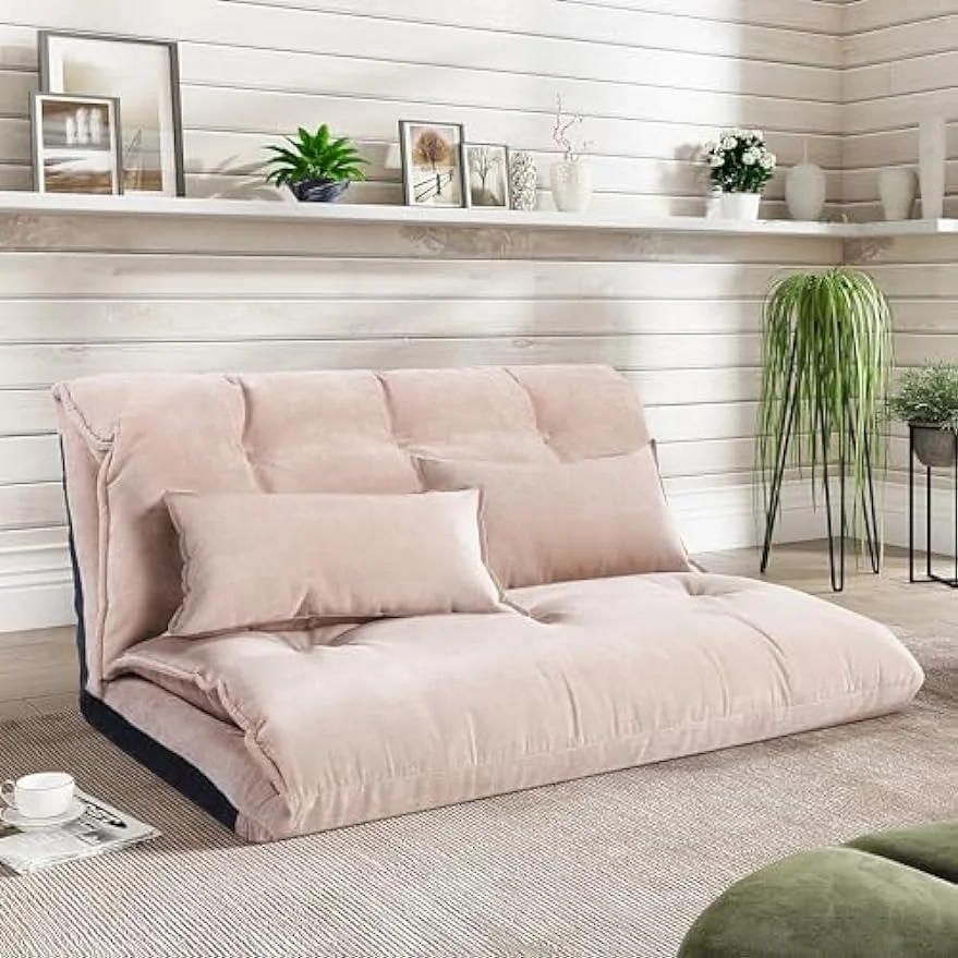 Lazy Sofa Adjustable Folding Futon Sofa Video Gaming Sofa with Two Pillows