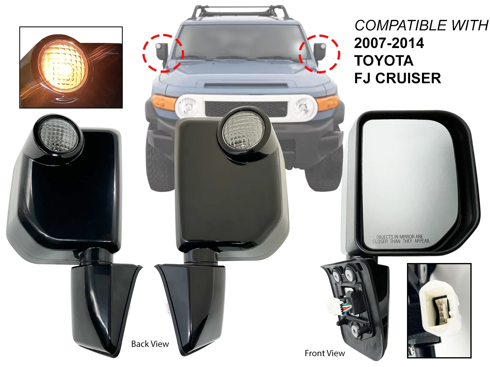 APA Replacement for Exterior Rear View Mirror 2007-2014 FJ CRUISER with Signal Light Passenger and Driver Sides TO1321250 TO1320250