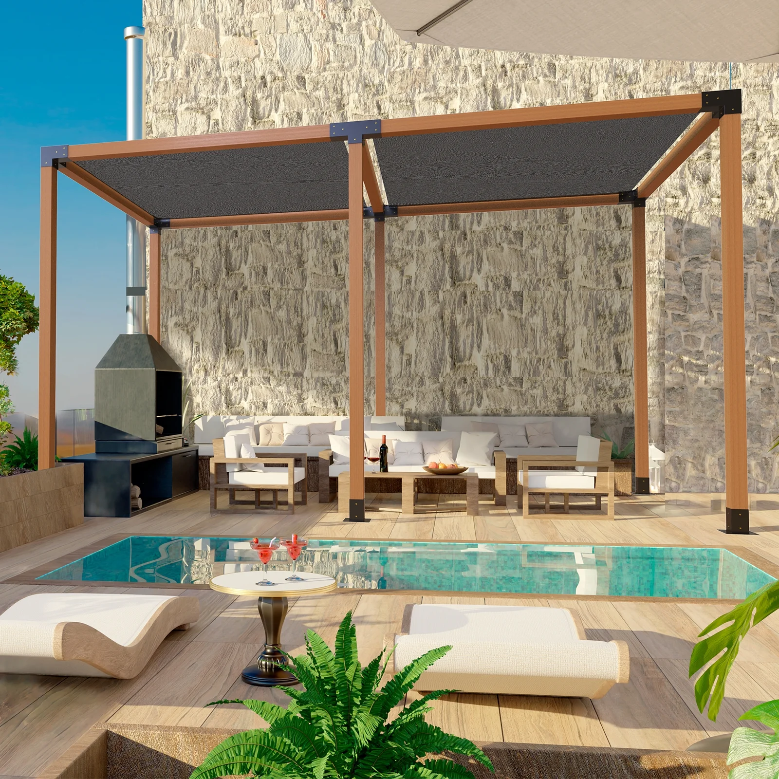 SKYSHALO 4''x4'' Pergola Bracket Kit 4-Way Woodworks DIY Post for Gazebos 4 pcs