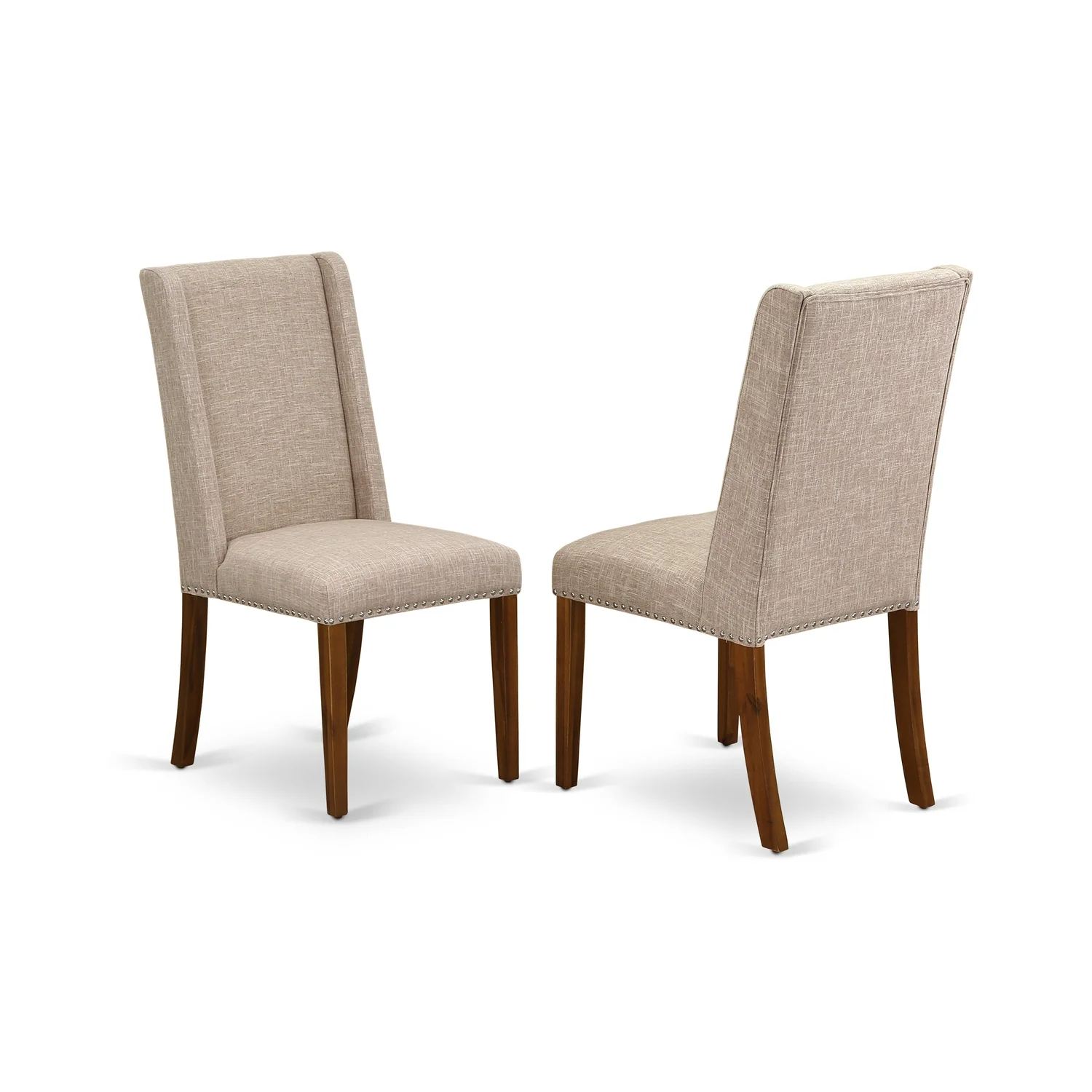 HomeStock Lakefront Luxury 3-Piece Table And Chairs Dining Set Included A Round Kitchen Table & 2 Kitchen Chairs, Clay Linen Fabric Kitchen Chairs Seat With Rubber Wood Legs, Natural Finish