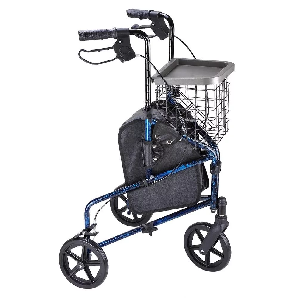 Koval Inc. 3-Wheel Folding Walker Rollator with Basket & Pouch (Red)