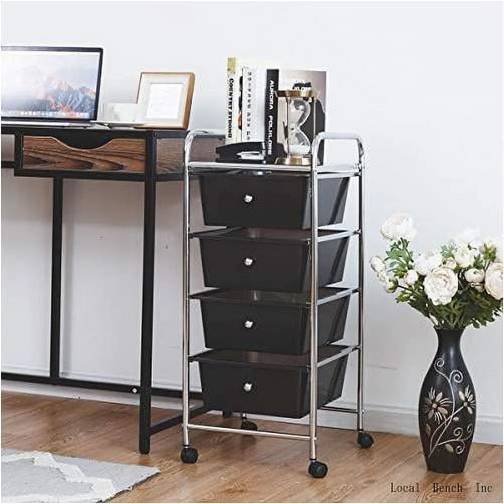 4 Drawers Cart Storage Bin Organizer Rolling Storage Cart Metal Frame Plastic Drawers Flexible Wheels Home Office Scrapbook Supply & Paper Shelf