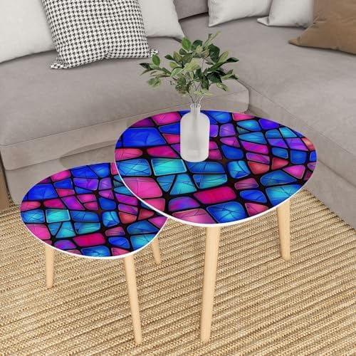 YPDRYGV Small Coffee Nesting  Abstract Stained Glass Mosaic Triangle End  Center   Modern   Room Bedroom Balcony