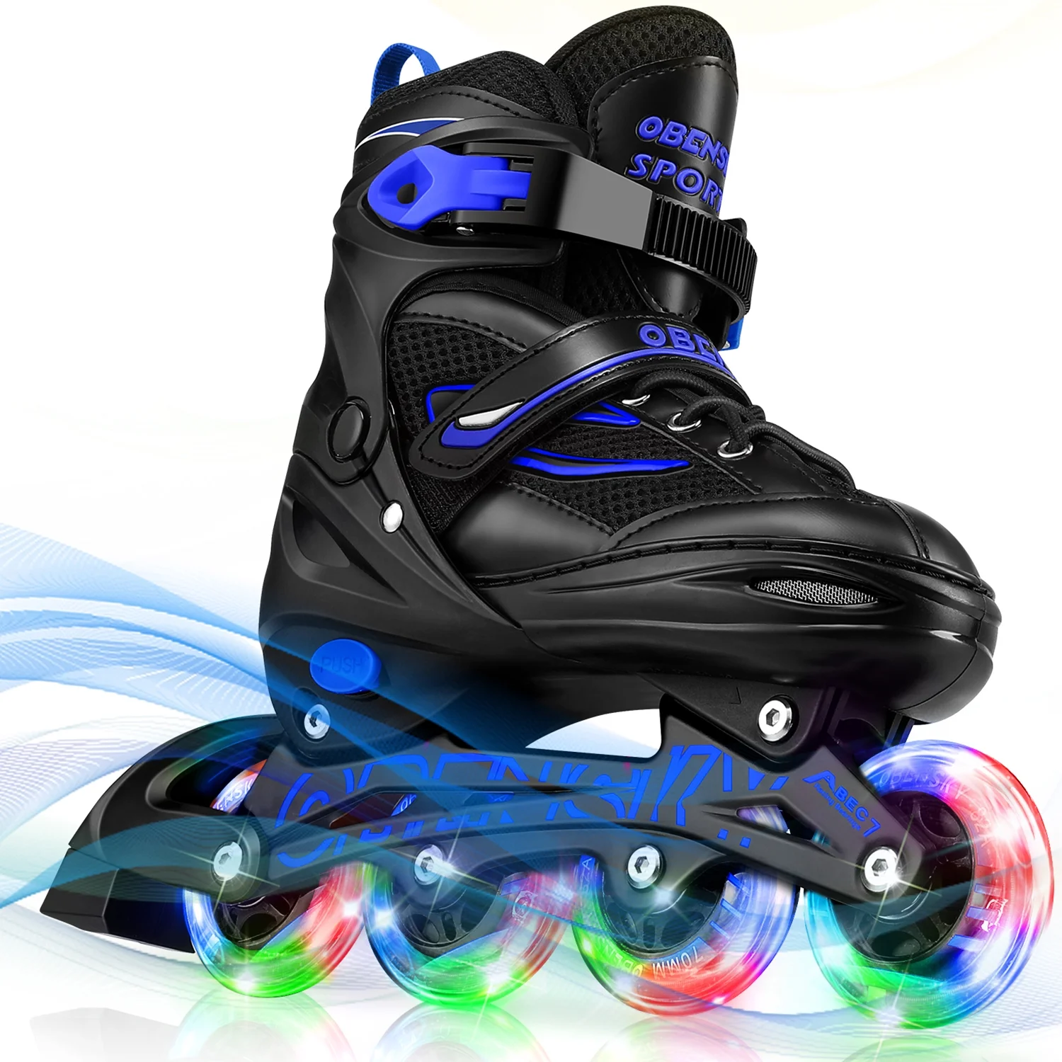 OBENSKY Adjustable Inline Skates, Illuminating Roller Blades for Kids, Boys& Girls Beginner w/ Light up Wheels-Blue