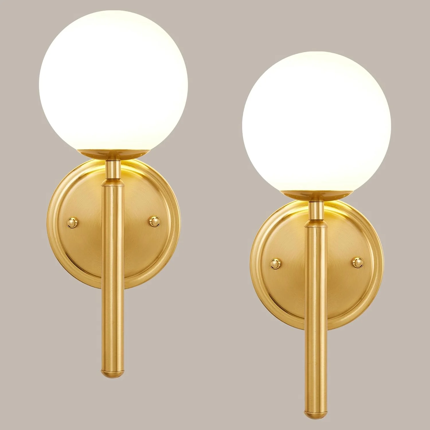 Mid Century Wall Sconces Set of Two,Bathroom Vanity Light,Modern Wall Lights with Globe Glass Shades, Brushed Gold Wall Lamp,Brass Sconces Wall Lighting for Bathroom,Livingroom,Bedroom,Hallway