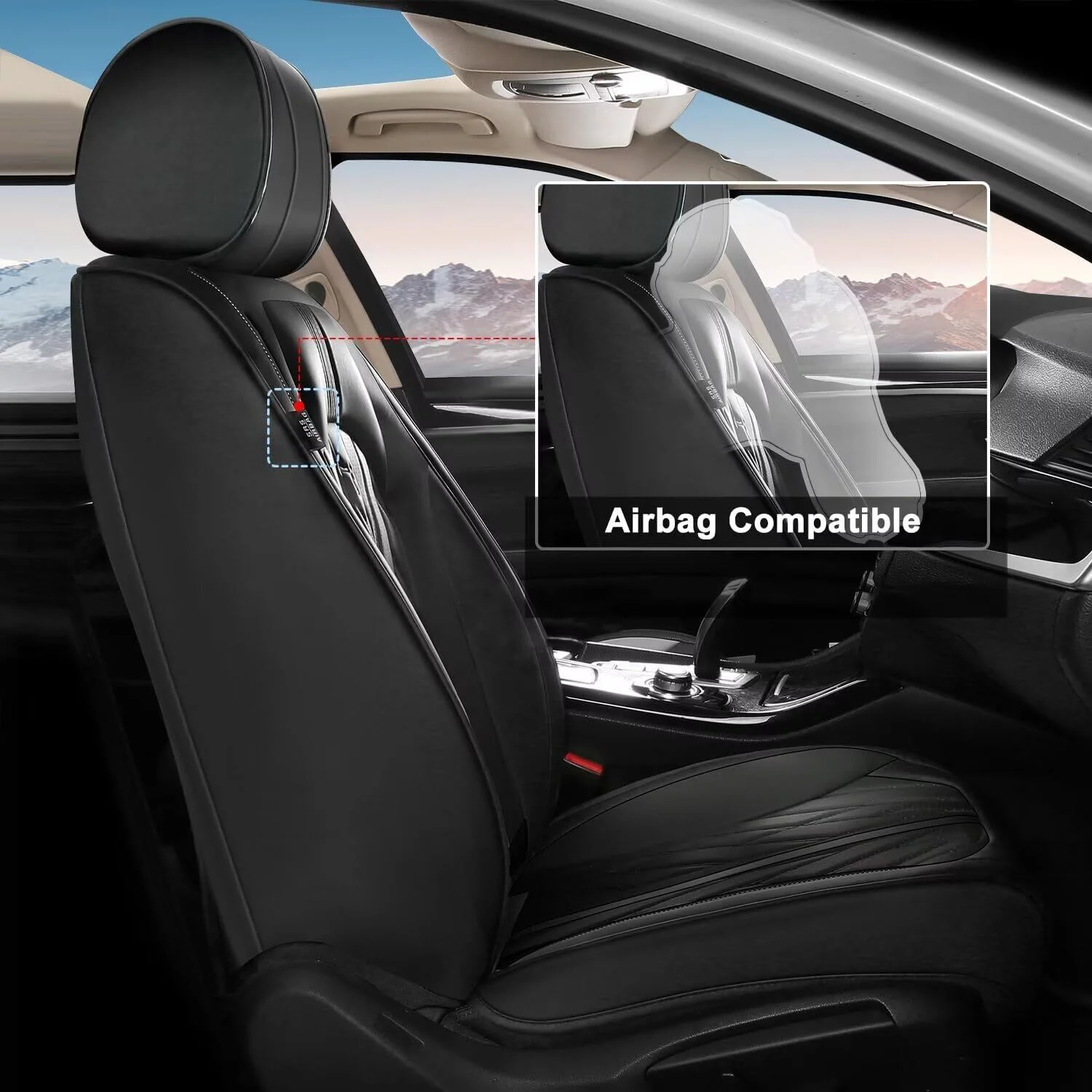 AOMSAZTO Fit Subaru Outback 2010-2024 Black Car seat Cover 5-seat Faux Leather Full Set Compatible Airbag