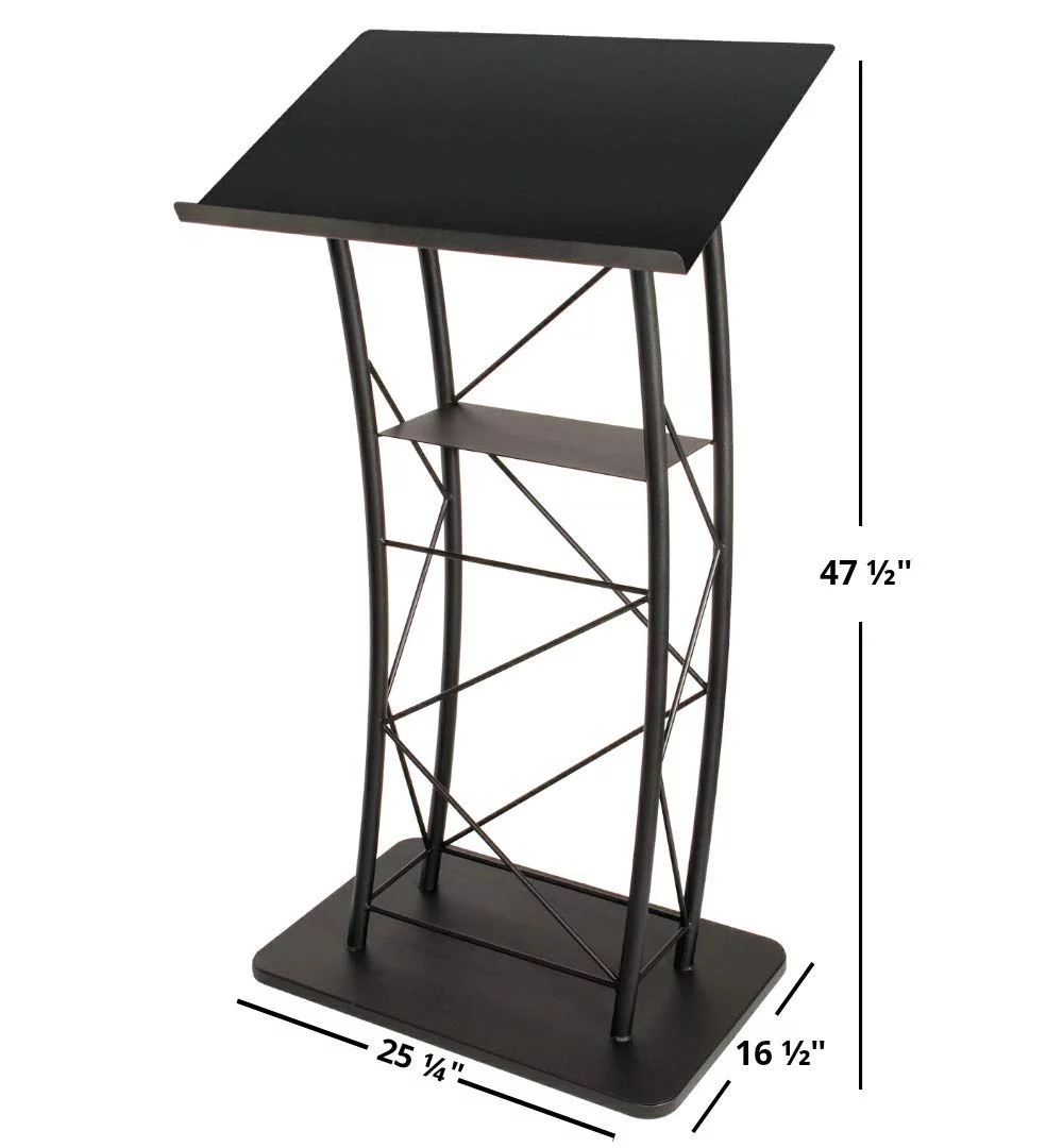 Kingdom Black Curved Metal Podium- Perfect for Church, Meetings or Conference