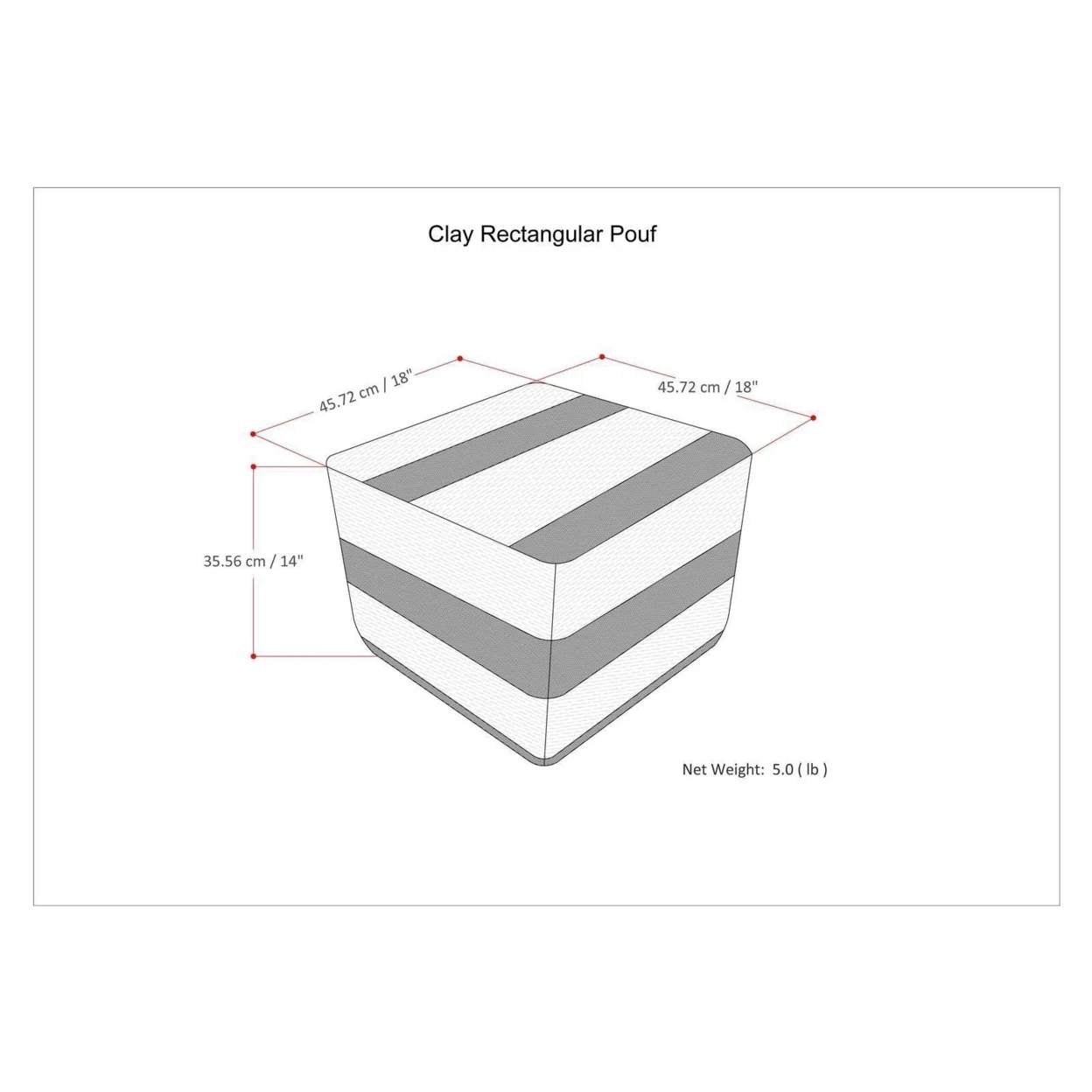 Simpli Home Clay Boho Square Pouf in Patterened Teal Melange Cotton