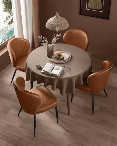 HOOMHIBIU EKHO Collection - Dining Chairs   Upholstered Kitchen Chairs  Comfortable Seat  Synthetic Leather with Stitching  Mid-Century Modern  Easy Assembly  Living Room Lounge  Caramel