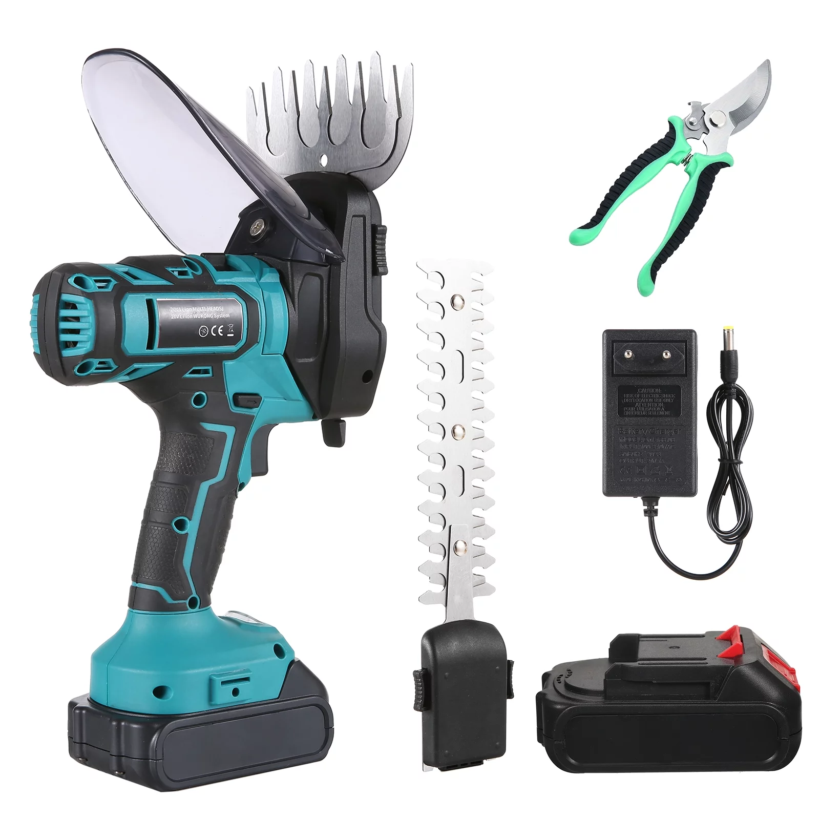 Lepmerk 20V Cordless Grass Shears Handheld Grass Trimmer 2 in 1 Electric Grass Clippers & Hedge Trimmers Cordless for Gardening with 2pcs 2000mAh Battery Pack and Pruning Shear