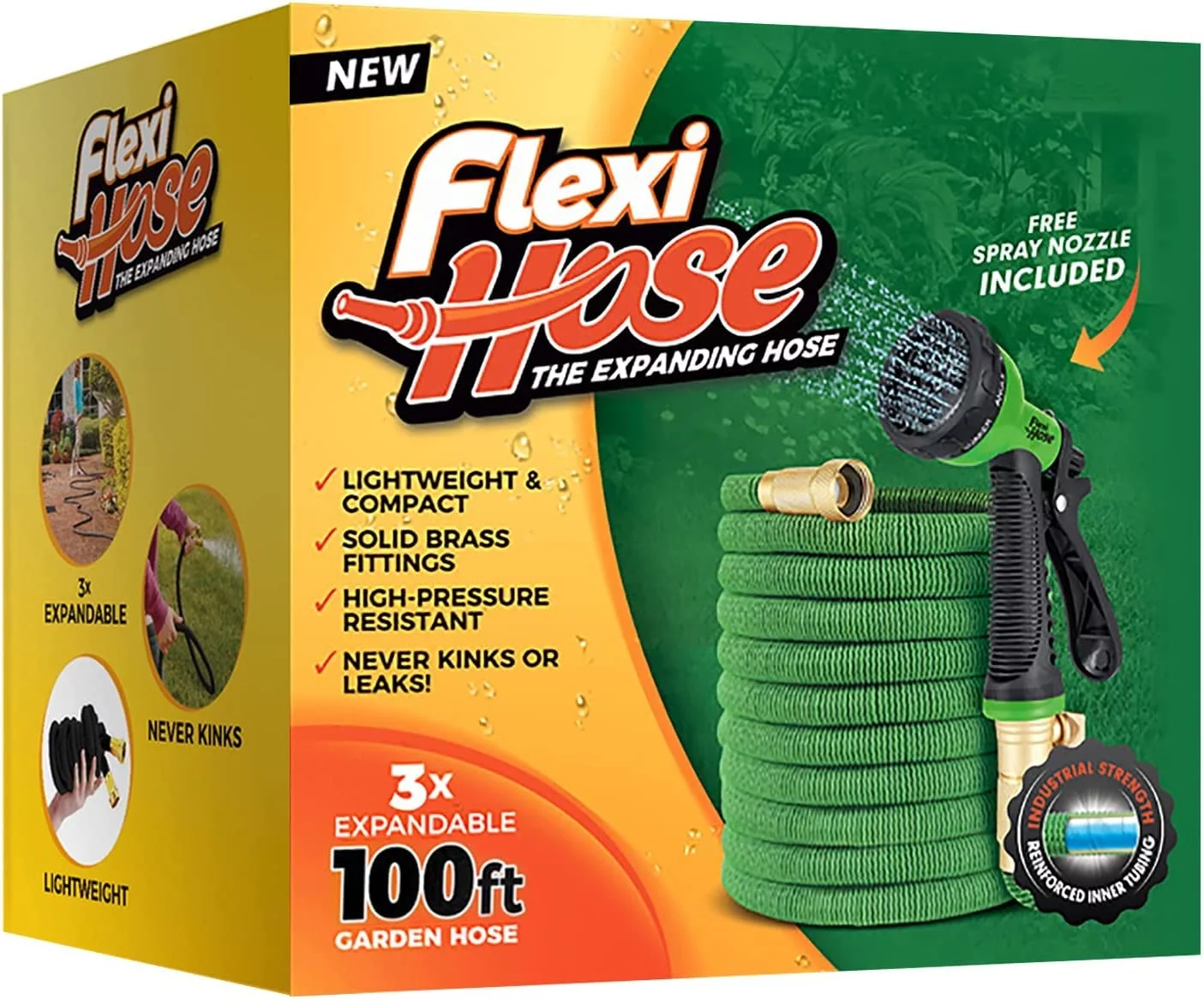 Flexi Hose GREEN MONSTAH 100 ft Garden Hose Expandable Water Hose, Expanding Garden Pipe with 8 Function Nozzle