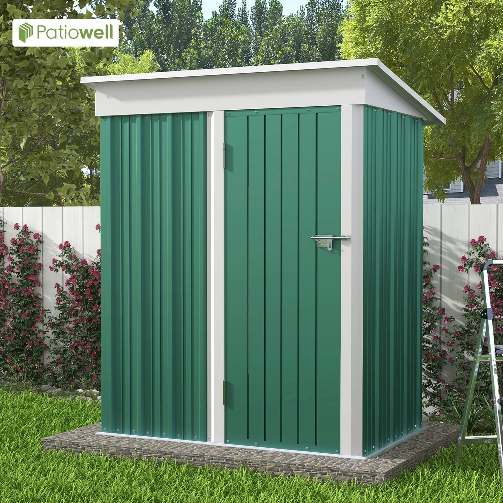 Patiowell 5 x 3 ft. Outdoor Metal Storage Shed, Lean-to Galvanized Steel Garden Tool Shed with Lockable Door for Backgard Patio Lawn, Green