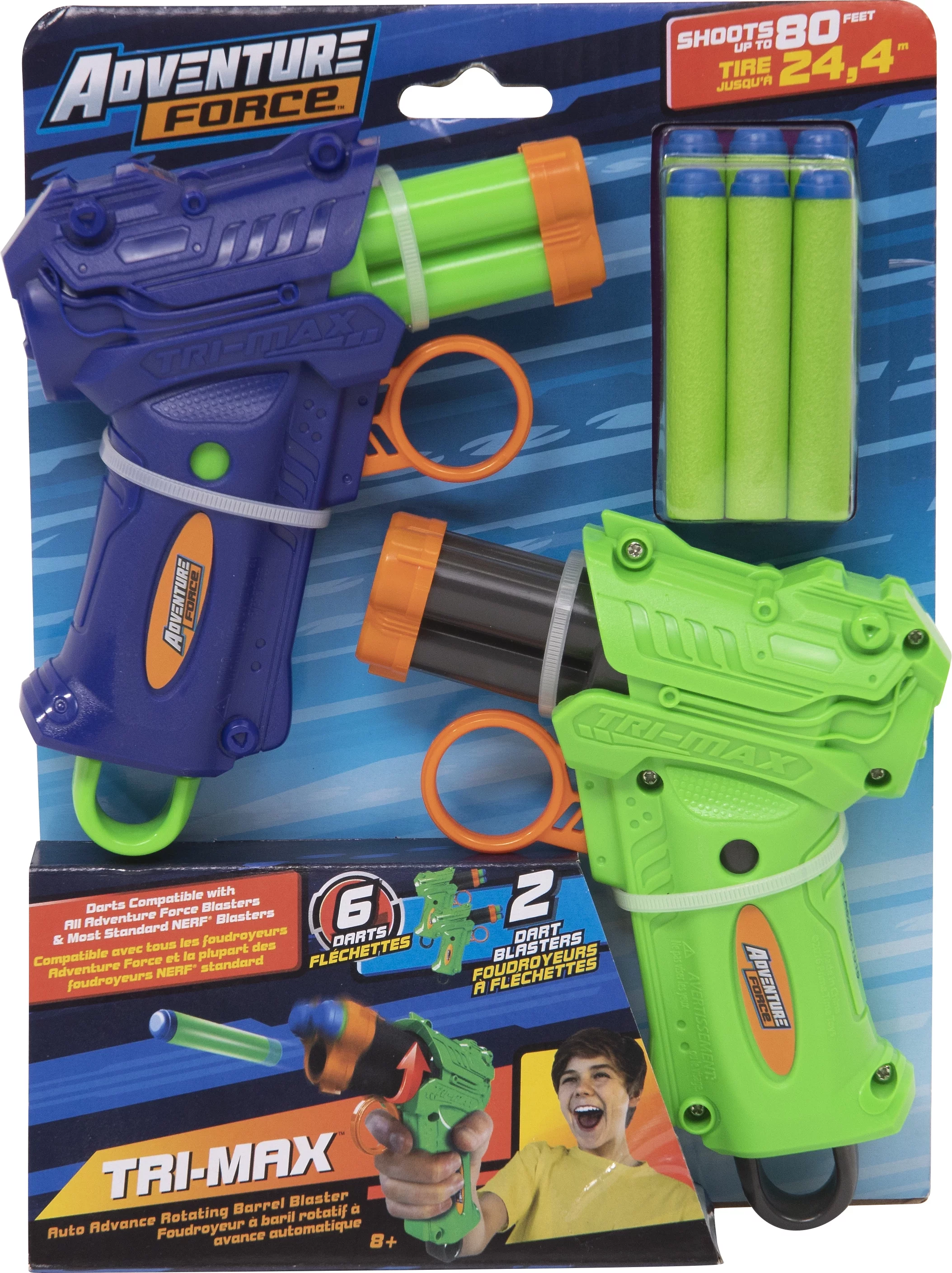 Adventure Force Tri-Max 2-Pack Auto-Advance Rotating Barrel Dart Blasters, Green and Blue