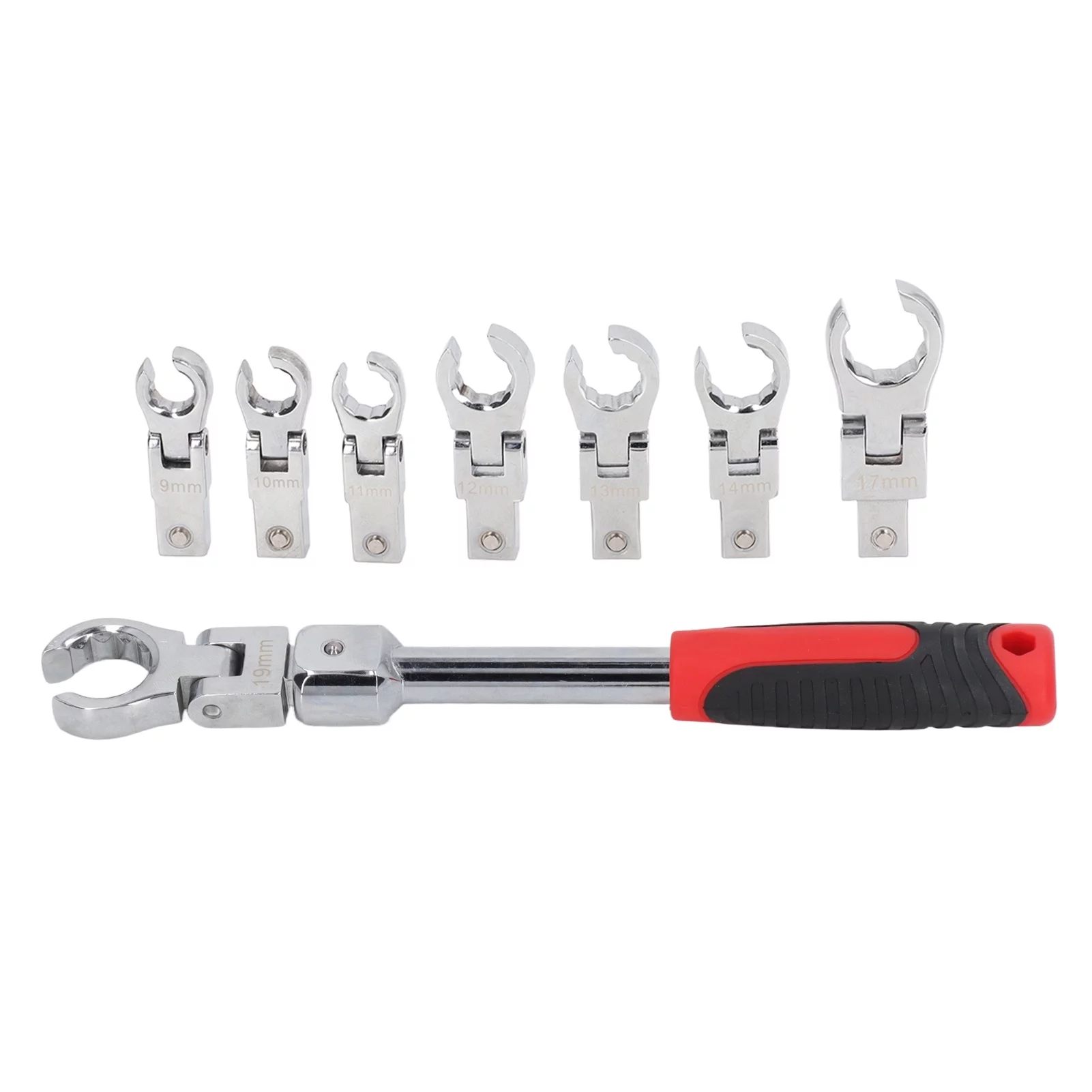 Risegun 9-Piece Set of Detachable Movable Head Oil Pipe Wrench with 180 ° Rotating Gear Wrench