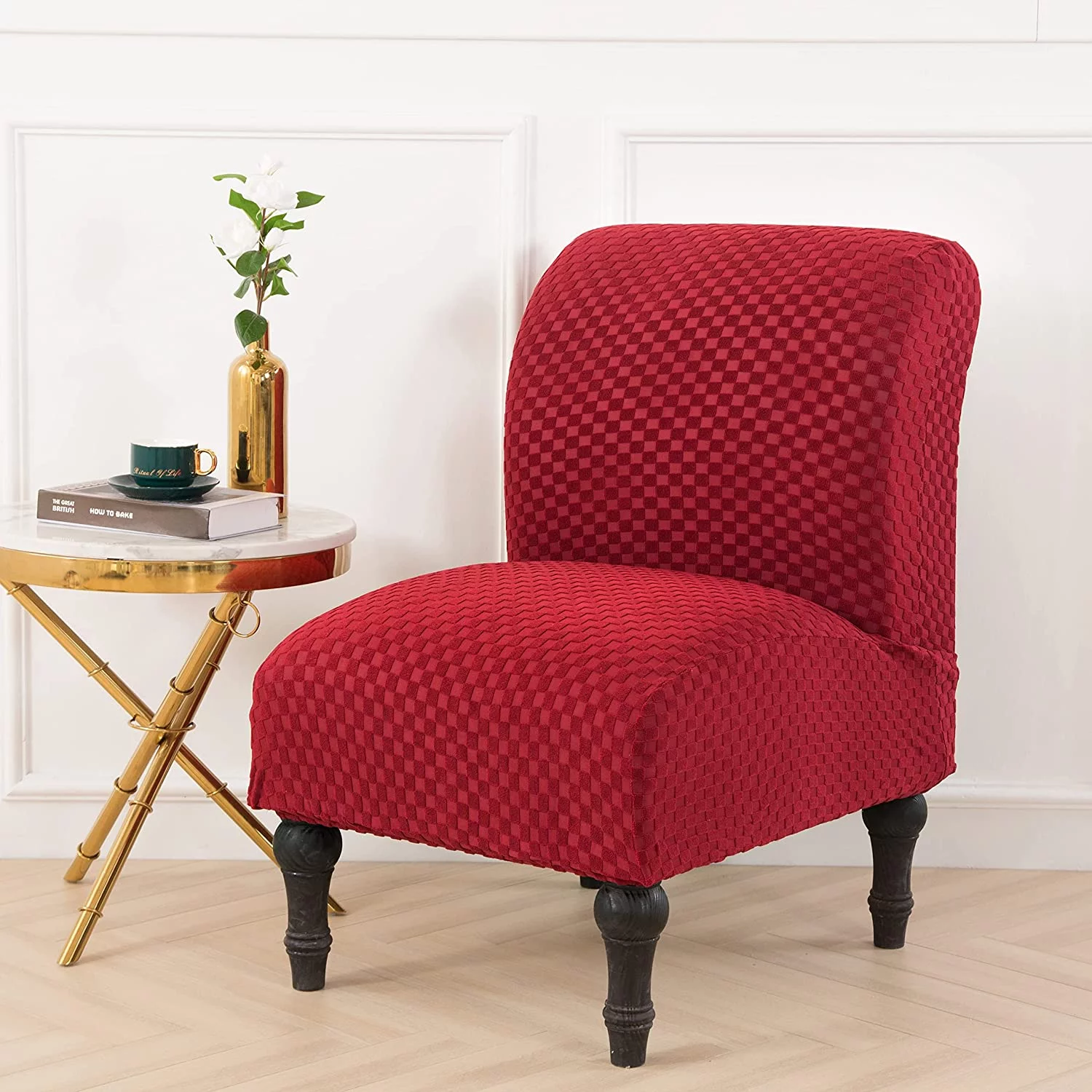 TOPCHANCES Stretch Textured Grid Armless Wing Back Chair Slipcover,  Armless Accent Chair Cover Universal Removable Washable