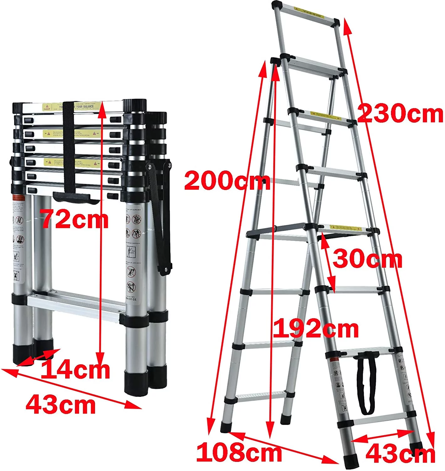 Bowoshen 6+7 Step Ladder Aluminium Lightweight Heavy Duty Tall Stepladder 150kg/330lbs Capacity Anti Slip Safety Ladder EN131