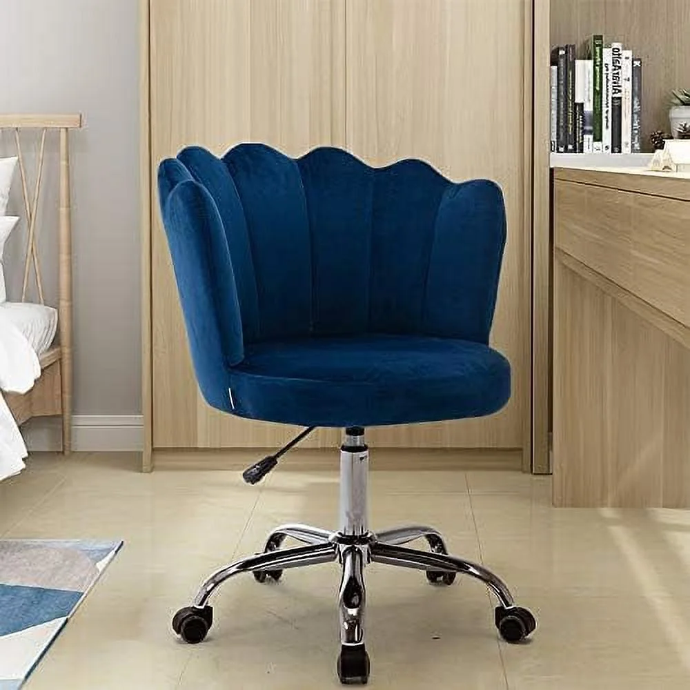 HYHBIBOOM Modern Cute Desk Chair  Childern Study Chair Rolling Upholstery Computer Chair on Wheels Elegant Soft Velvet Swivel Chairs W/Shell Back for Girls Women -Blue