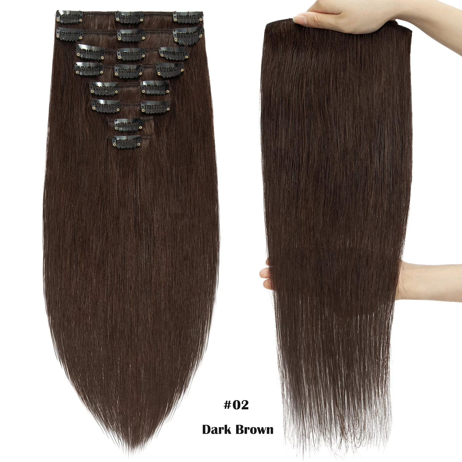 Benehair 100% Remy Human Hair Clip In Human Hair Extensions Full Head 8 Pcs Invisible Brown Hair Straight Smooth Hair Extensions US 8A Quality CLEARANCE