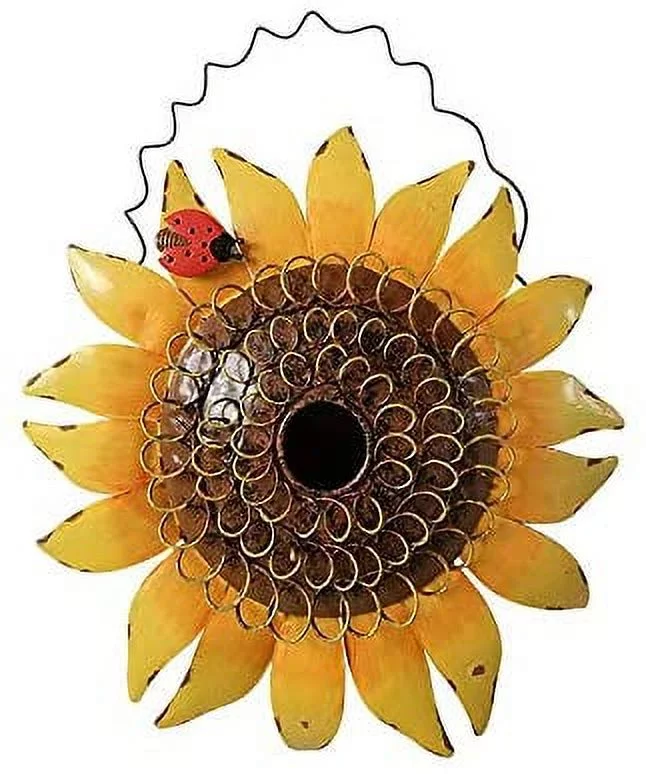 Attraction Design Decorative Sunflower Birdhouse for Outside Hanging Bird House Metal with Ladybug Spring Summer Outdoor Garden Decor