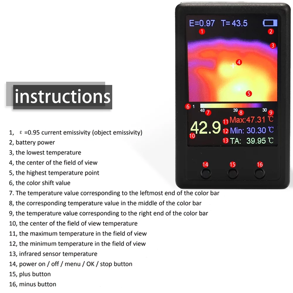 Thermal Imager,Thermal Camera Temperature Infrared Inch Display Screen Precisions Thermal 2.4 Inch Display Portable Handheld Camera Display Screen Portable With 7m Ir Camera With 7m 8 * 8