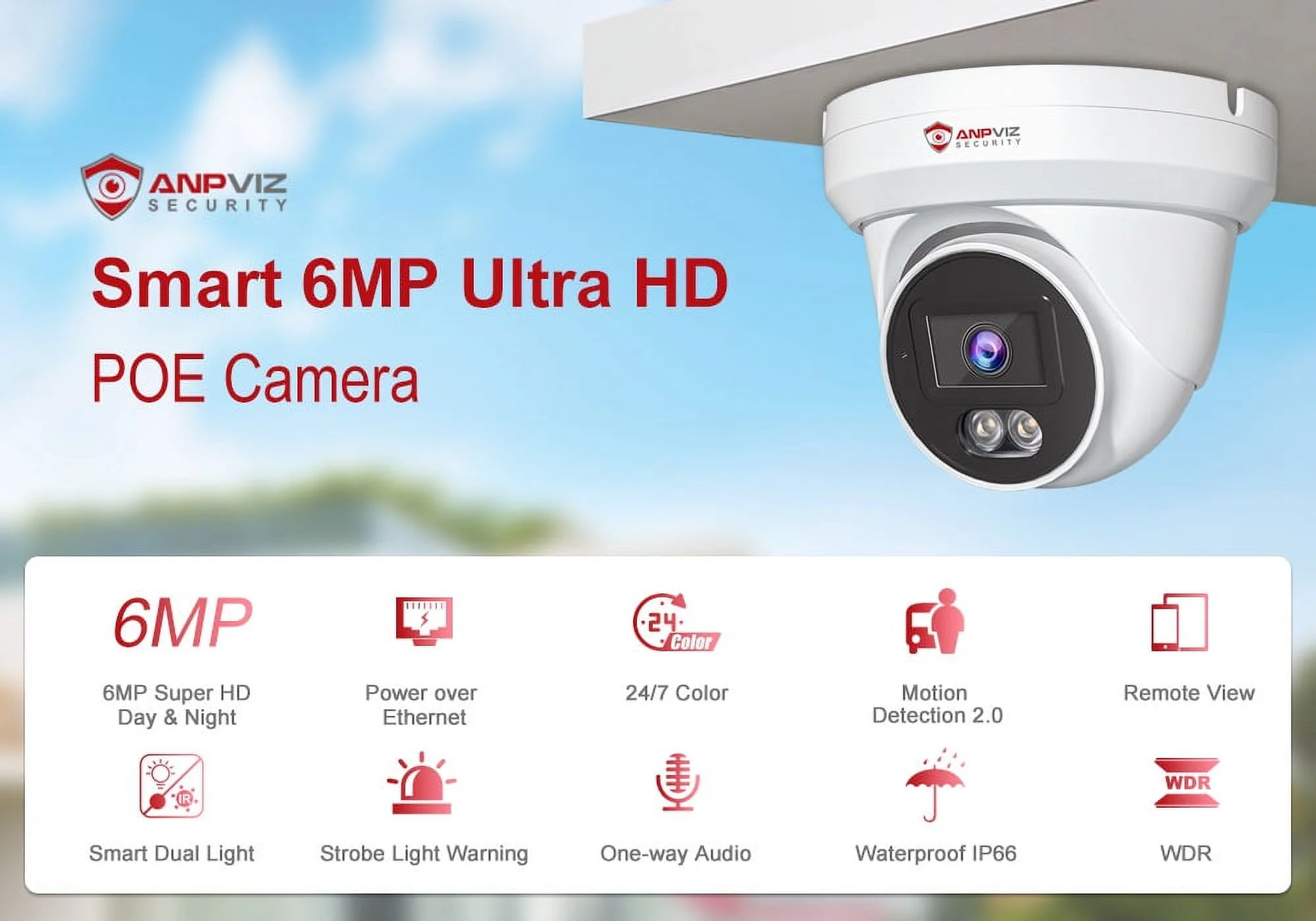 Anpviz 4K 8CH PoE Security Camera System, 4pcs Wired 6MP PoE IP Cameras Outdoor with Person Vehicle Detection, 6MP 4K 8-CH NVR with2TB HDD for 24/7 Recording