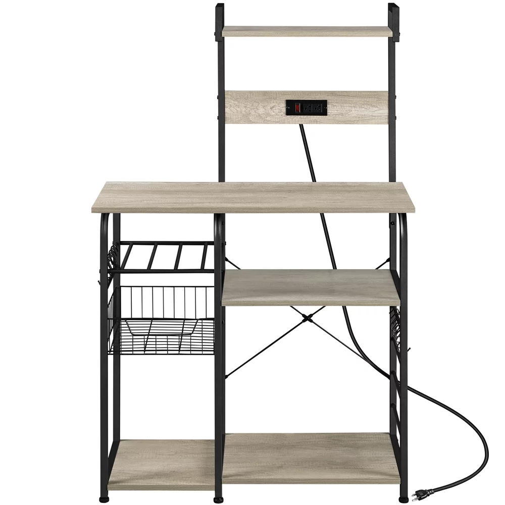 Yaheetech 55'' H 4-Tier Baker's Rack with Power Outlet and 10 S-Hooks, Gray