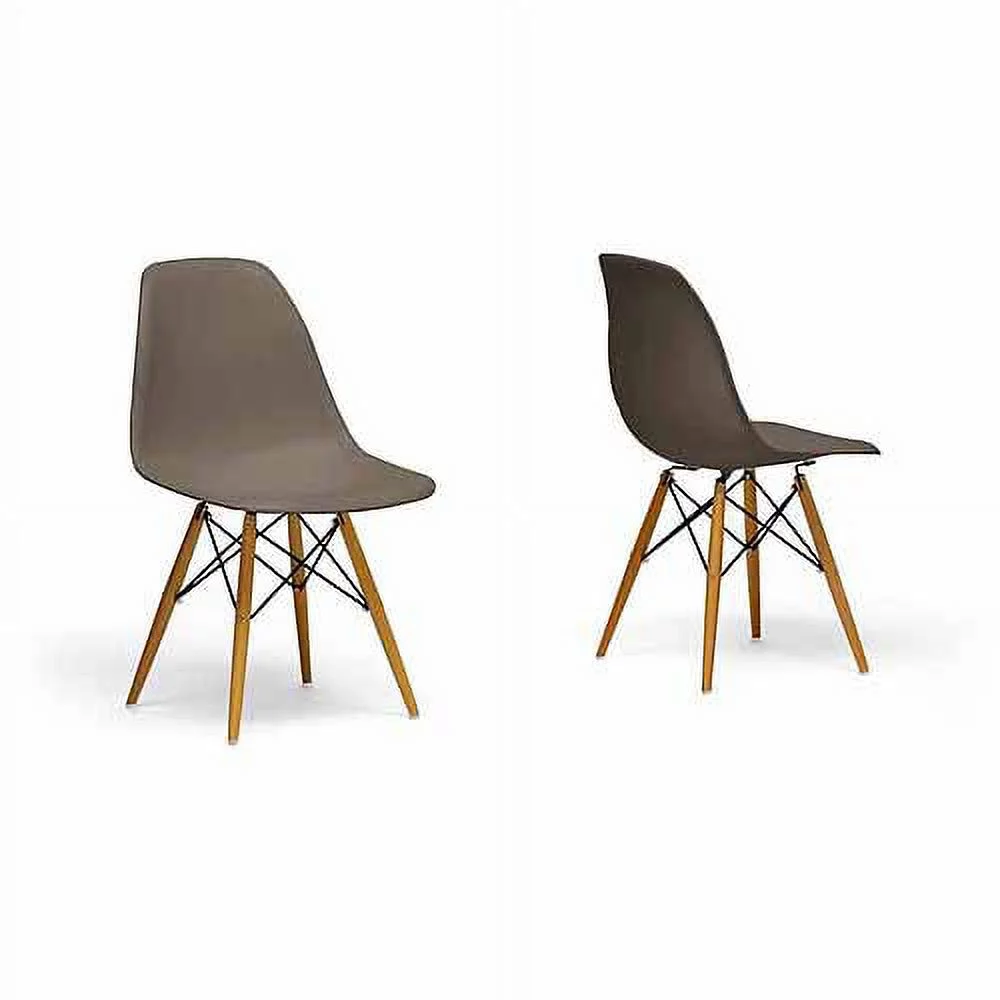 Wholesale Interiors Azzo Plastic Mid-Century Modern Shell Chair, Set of 2, Taupe