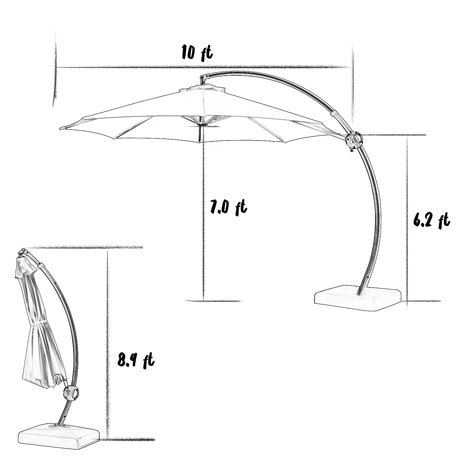 Wulful 10 ft Heavy Duty Curvy Hanging Offset Cantilever Umbrella with Sandbag, Beige