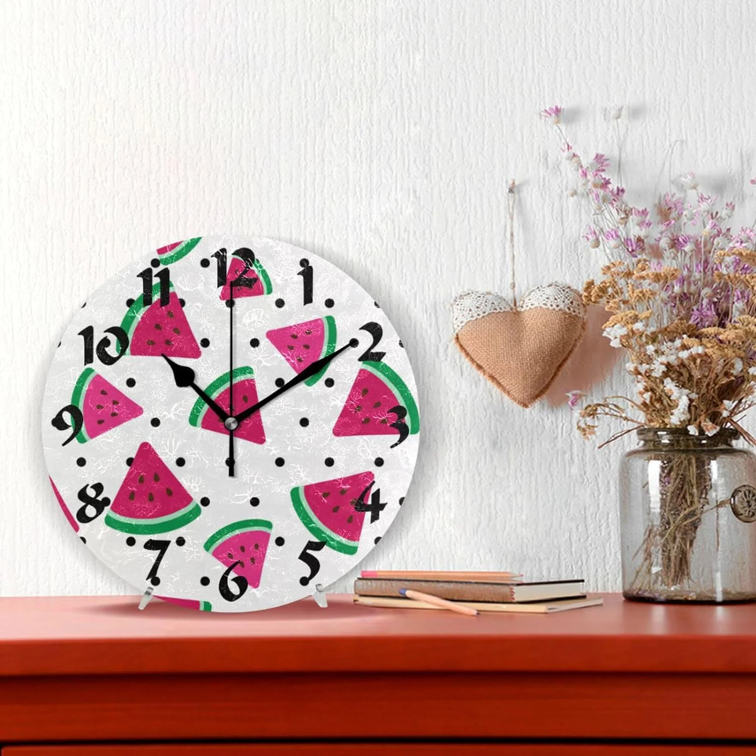 Hidove Watermelon Round Wall Clock,Silent Non Ticking Battery Operated Accurate Home Clock,Vintage Farmhouse Wall Decor for The Kitchen, Living Room, Bedroom, Office 10 in