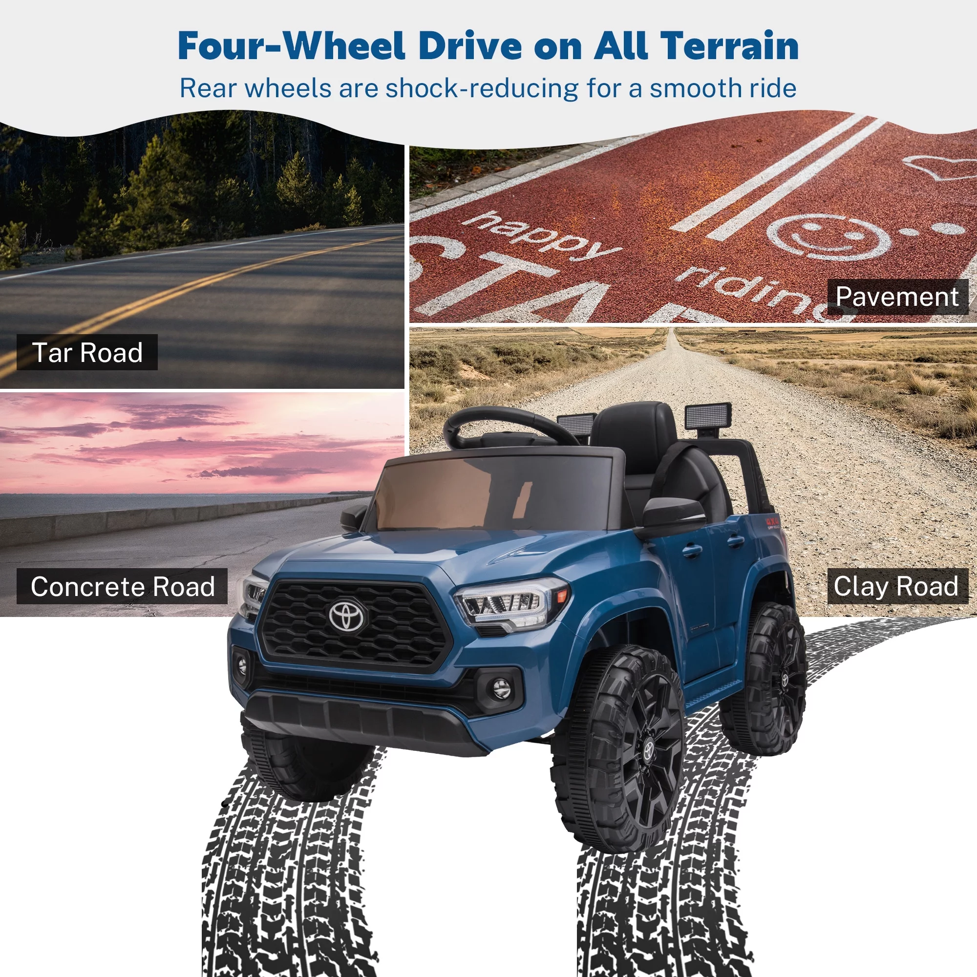 12V Kids Licensed Toyota Tacoma Electric Vehicle, Ride On Car Truck w/ Remote Control, 4 Tries Boys Girls Ride-on Toy with Brakes and Gas Pedal, 2 LED Headlights, Blue, SS2629