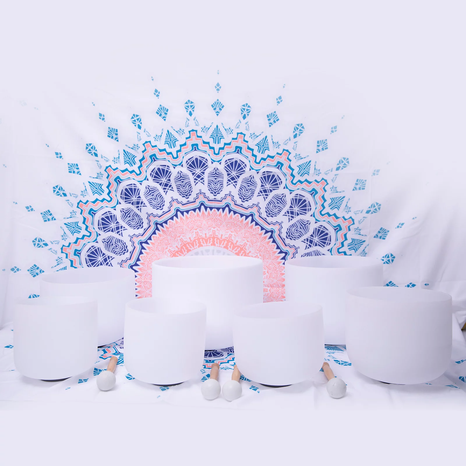 ENERGYSOUND 432Hz Chakra Tuned Set of 7  Frosted Quartz Crystal Singing Bowl 8-10 inch