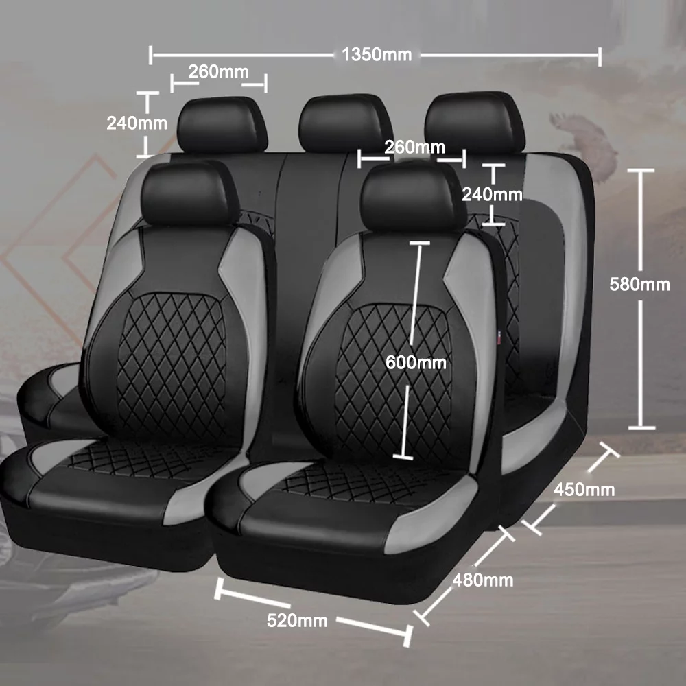 Apexeon Car Seat Covers, Universal PU Leather Protector, Full Set Interior Accessories, 9 Pieces, for Car SUV Vehicle