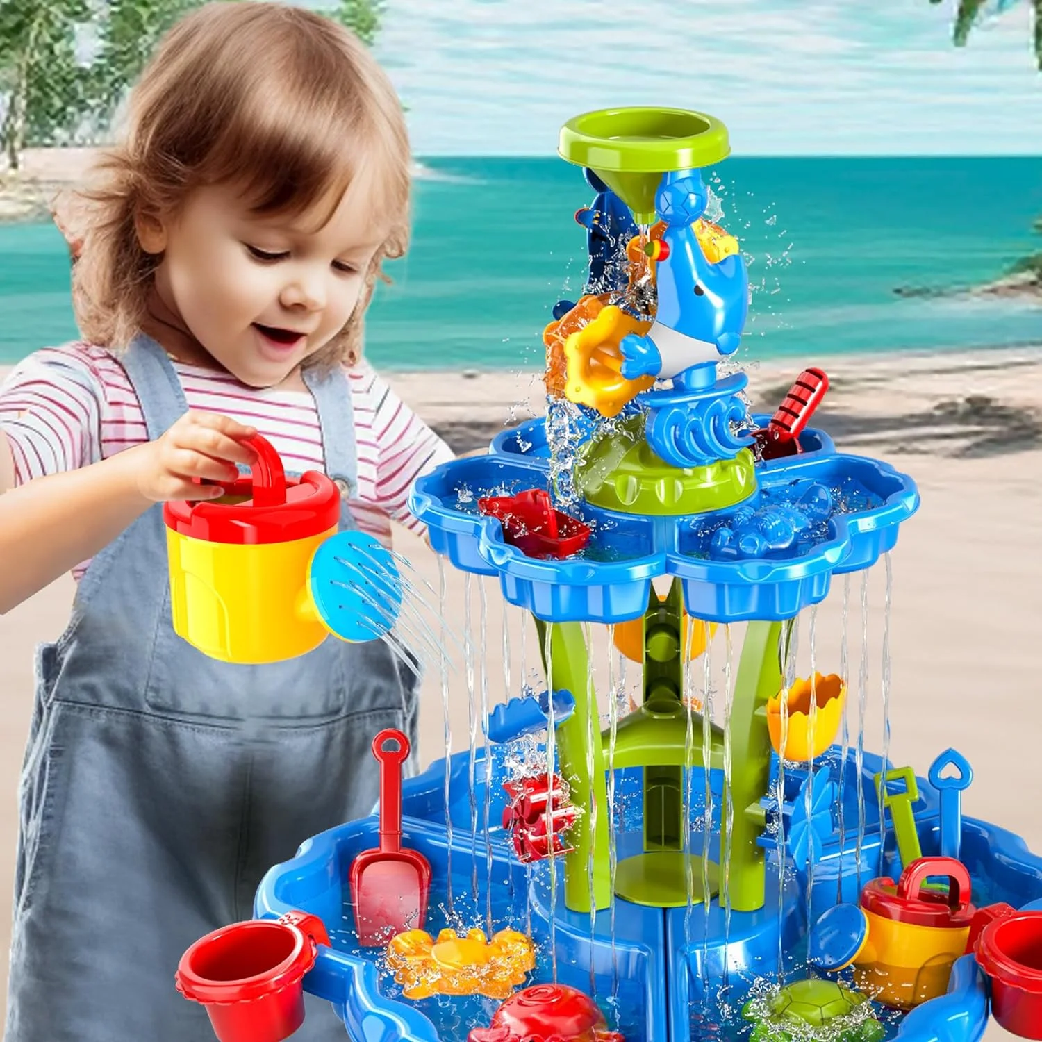 Kids Water Table for Toddlers 1-3 3-5,2-Tier Toddler Water Table,Toddler Sand and Water Table Summer Outdoor Toys for Toddlers 1-3 3-5 Backyade Garden