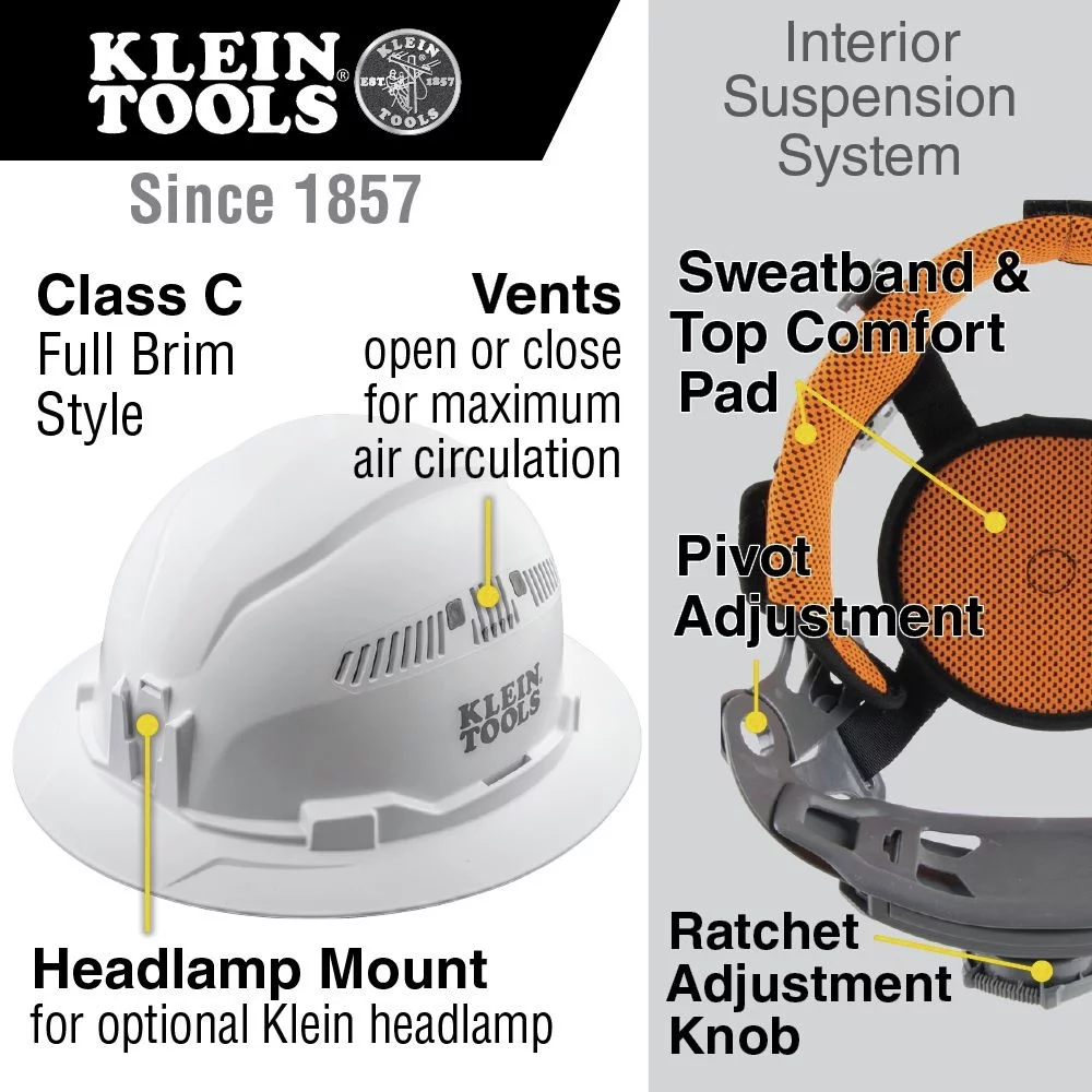 Klein Tools Hard Hat Vented Full Brim Style
