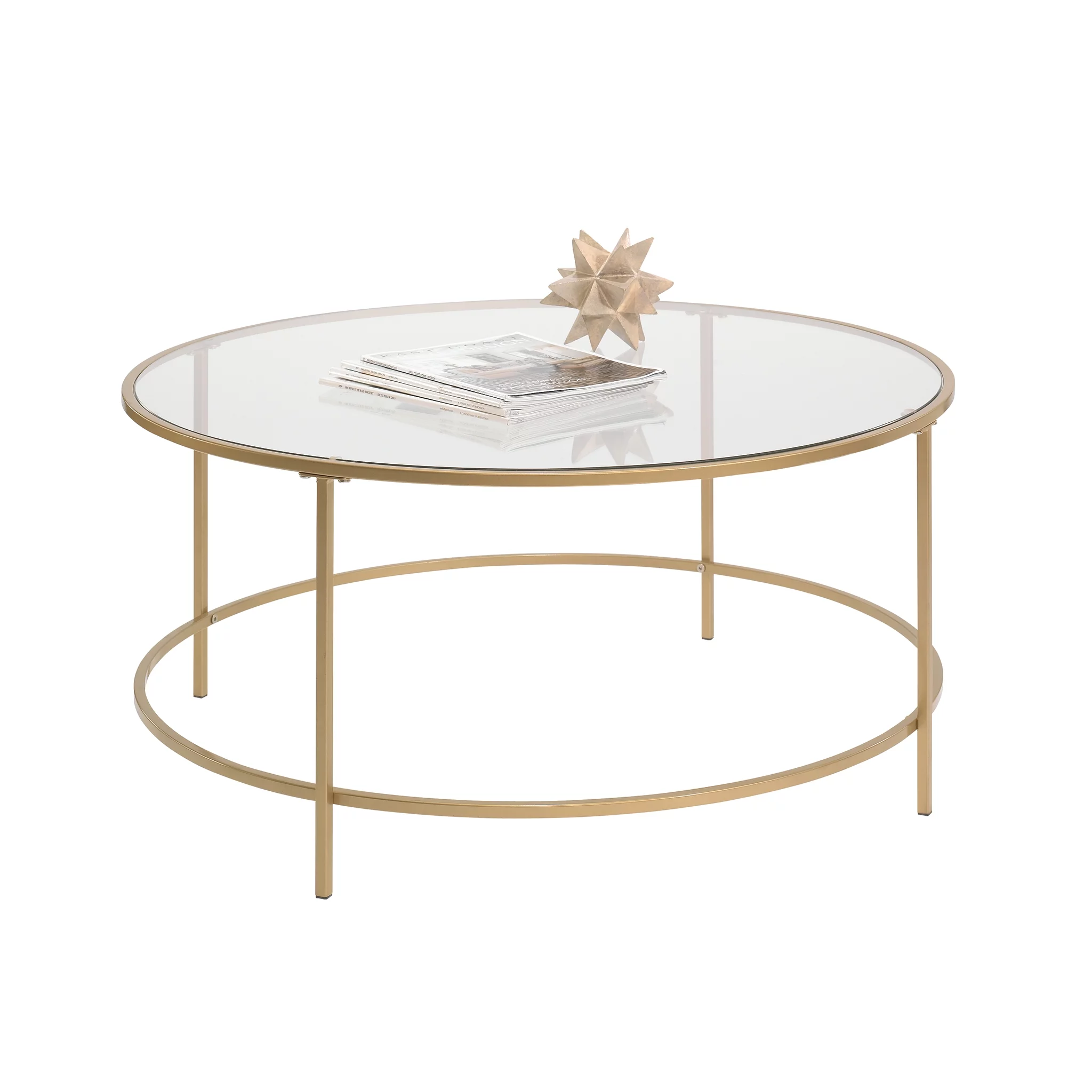 Sauder 424973 Curiod Coffee Table Round, Satin Gold Finish