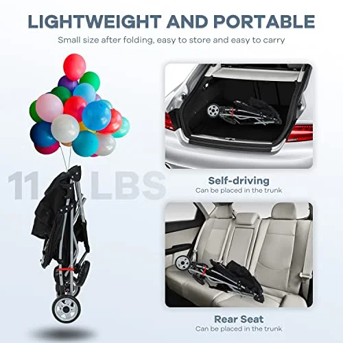 Dog Stroller, Pet Stroller Wheels Carrier Strolling Cart Travel Folding Cart for Puppy Small-Medium Dog, Cat (Black), 18.5 x 33 x 38.5 (inch)