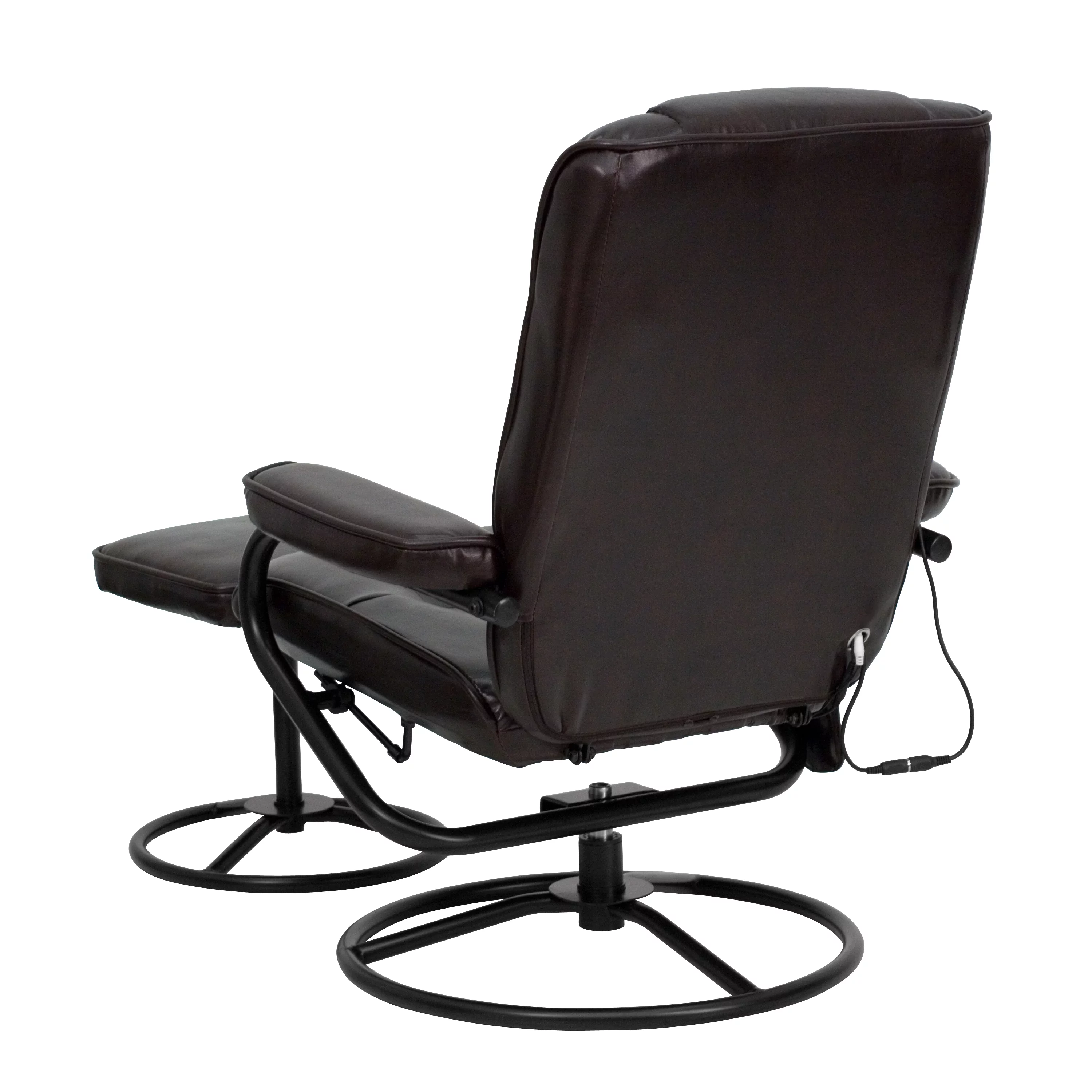 Flash Furniture Massaging Multi-Position Recliner and Ottoman with Metal Bases in Brown LeatherSoft
