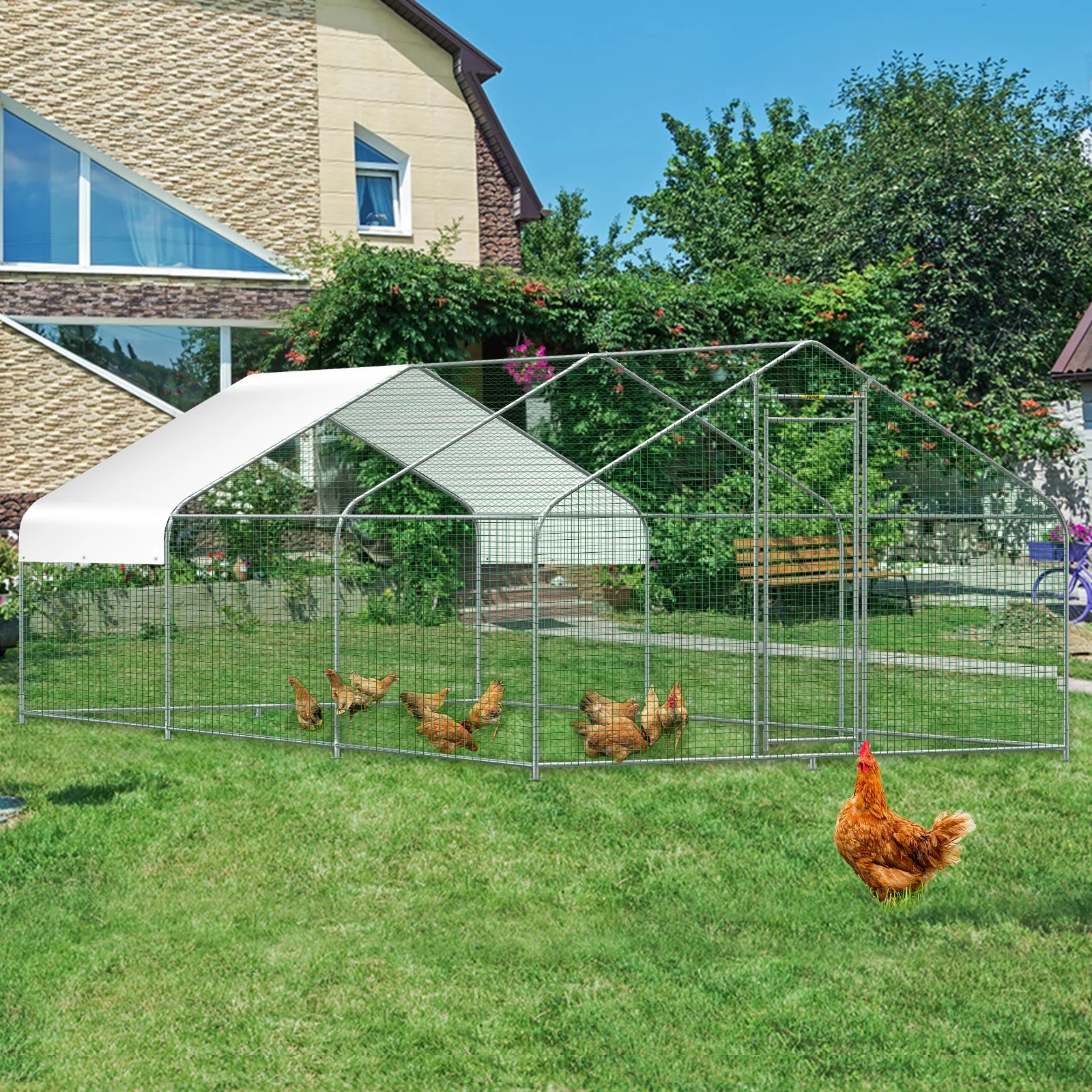 VEVOR Large Metal Chicken Coop Hen Run House Spire Walk-in Cage 19.3x9.8x6.5 ft