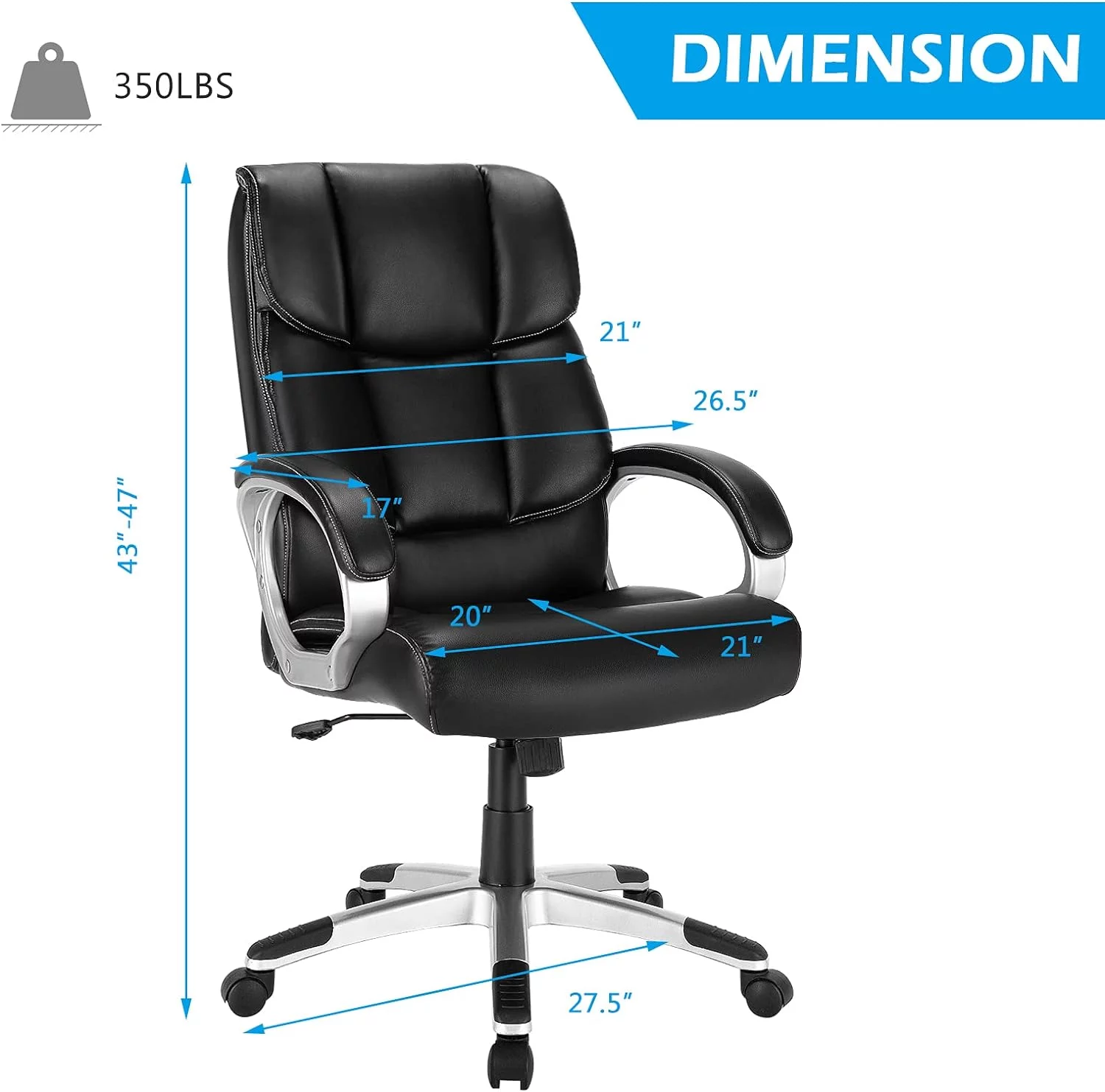 JDZHAPPYLIFE Ergonomic High Back Office Chair Extra Big Executive Chair with Cushion Lumbar Support Computer Desk Adjustable Swivel Chair Leather Rocking Chair  350LBS Black