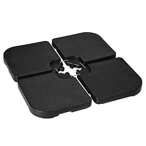 Outsunny HDPE Material Patio Umbrella Base Weights Sand Filled up to 175 Lb. for Any Offset Umbrella Base | 4-Piece, Water or Sand Filled, All-Weather, Black (Square)