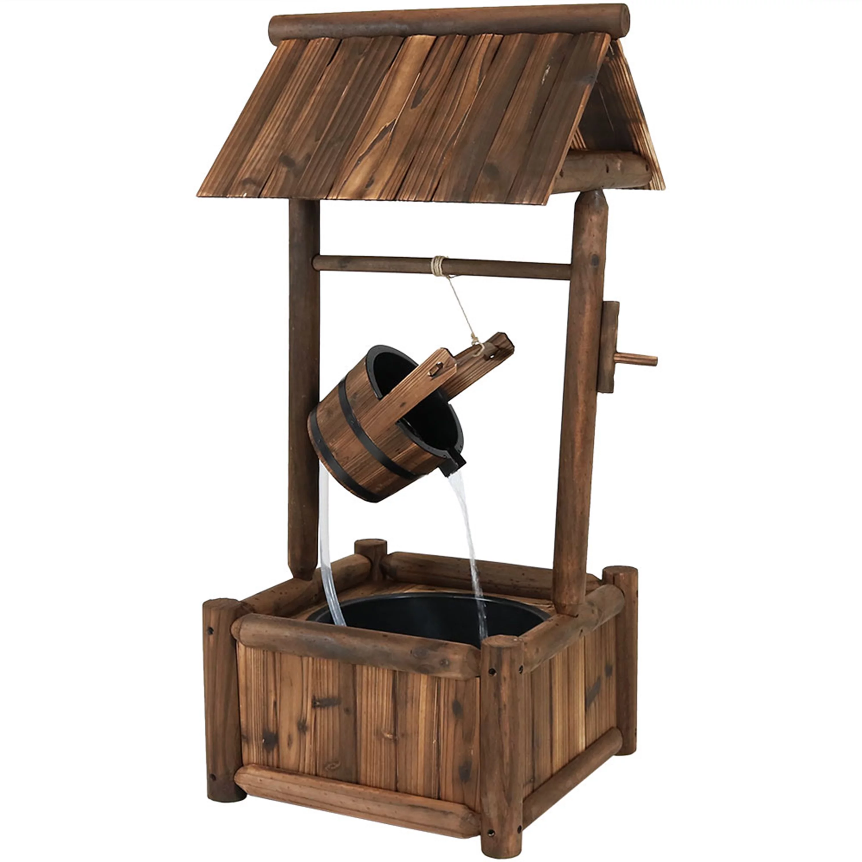 Sunnydaze Rustic Wood Wishing Well Outdoor Fountain with Liner - 46