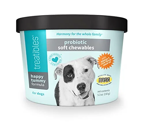 Treatibles Happy Tummy Probiotic for Dogs Soft Chewables, 5.3 oz - Digestive Support, Immune System, Gut Health