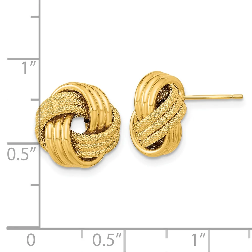 Primal Gold 14 Karat Yellow Gold Polished Textured Triple Love Knot Post Earrings