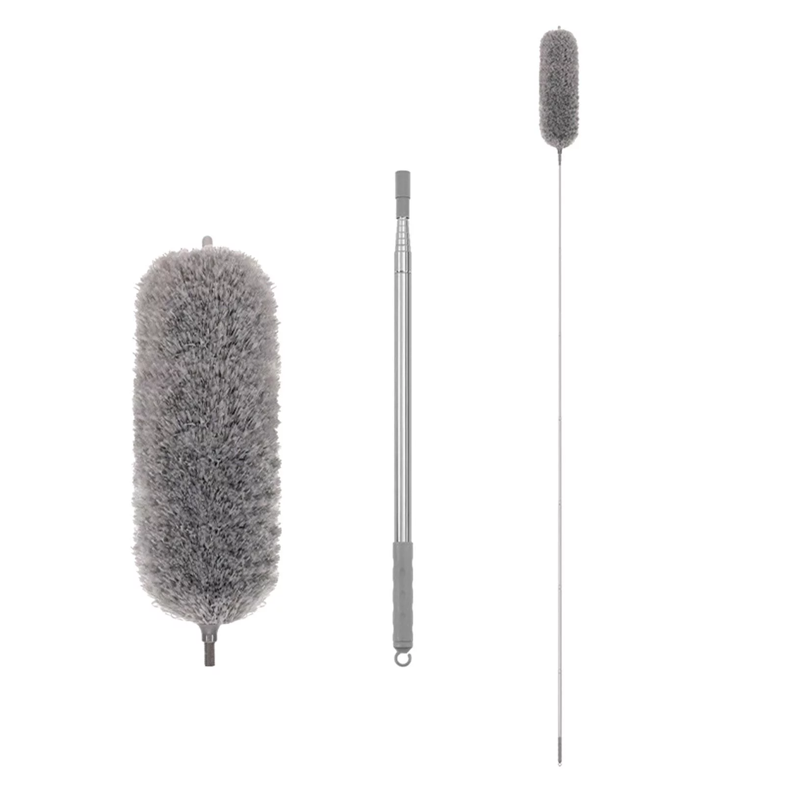 flameer 2xMicrofiber Feather Duster Dust Brush Cleaner for Furniture Cars High Ceiling Gray 2.8m