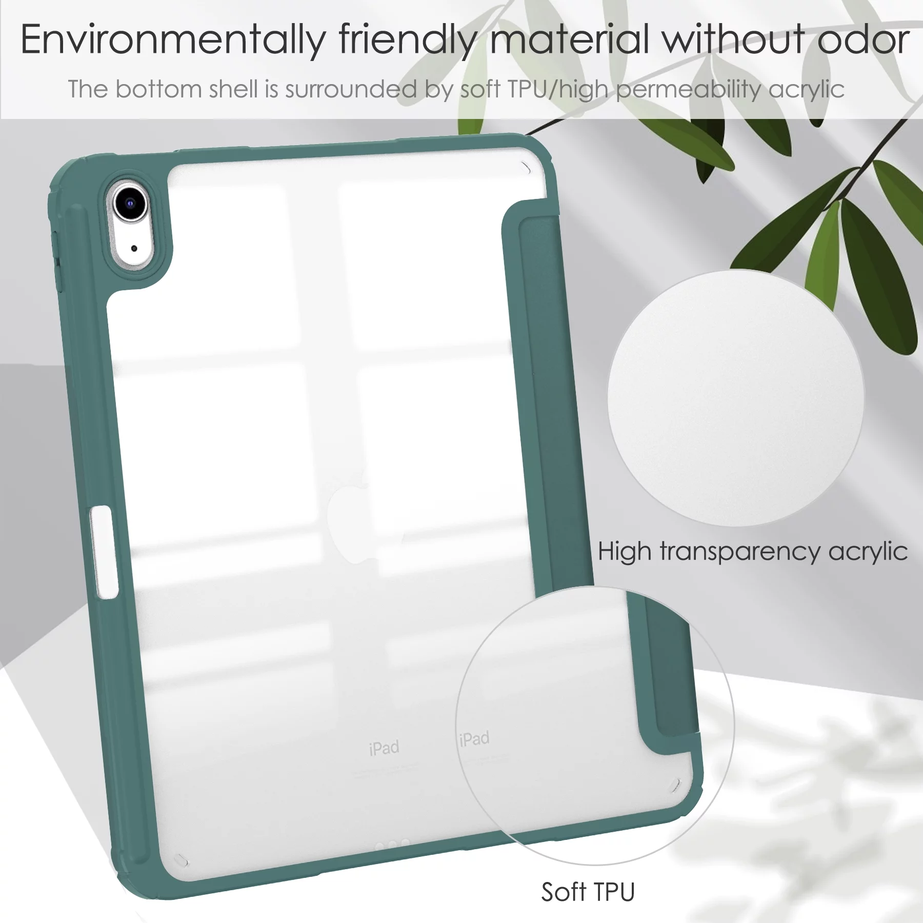 Elehold Clear iPad Case Compatible with iPad 2022 10.9 inch Ultra Slim Hard Acrylic +Soft TPU with Kickstand Shockproof Anto Sleep Full Protection,Deepgreen