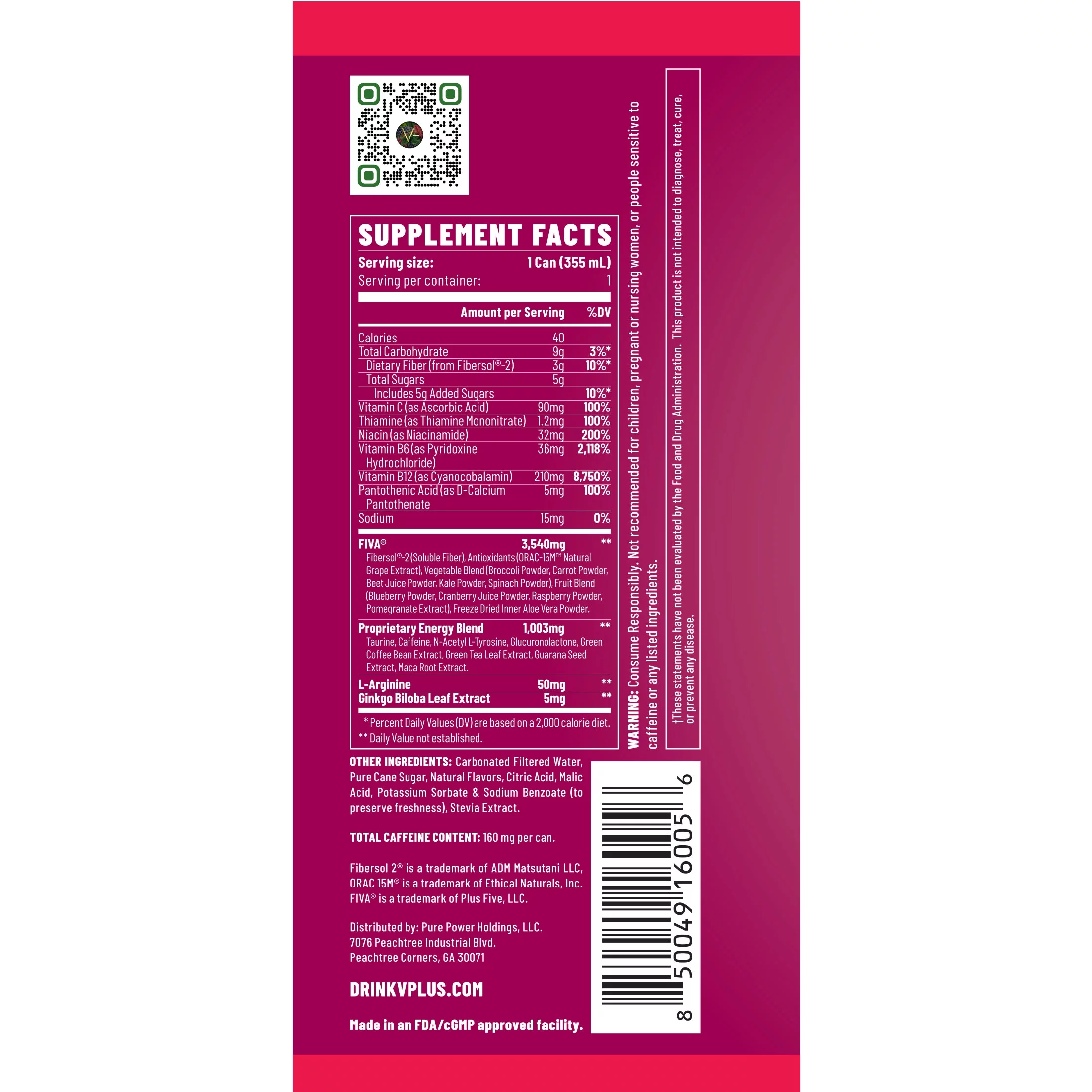 VPlus Energy Raspberry Grape Natural Energy Drink, 12 oz 4 pack cans