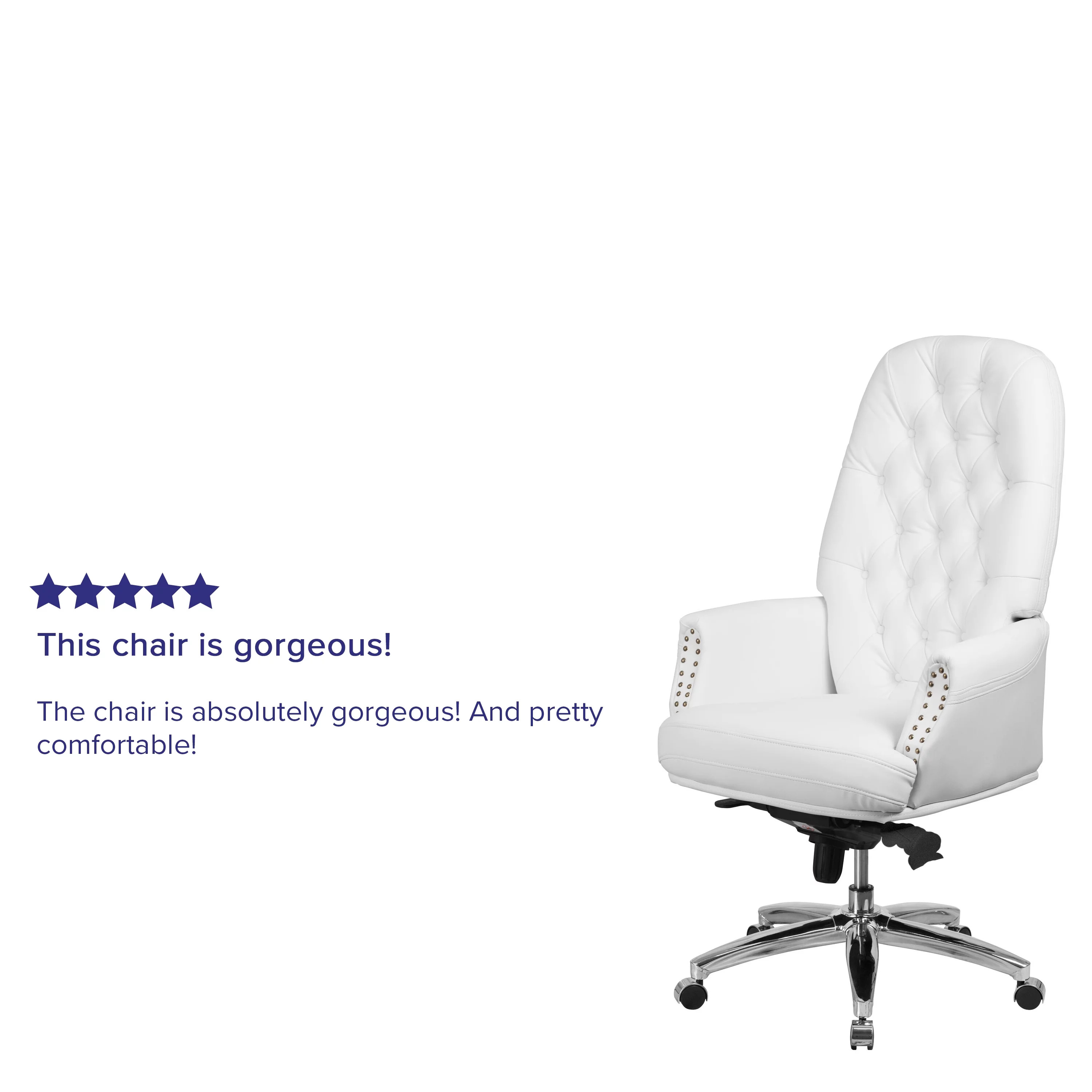 Flash Furniture Hansel High Back Traditional Tufted White LeatherSoft Multifunction Executive Swivel Ergonomic Office Chair with Arms