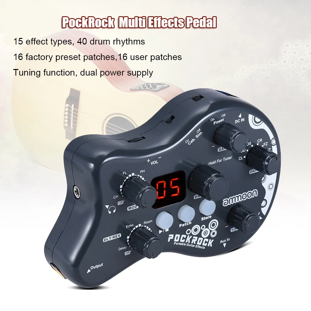 ammoon Effect Pedal,Types 40 Drum Function With Pedal 15 Types Portable Processor Function WithAmmoon Pockrock Pedal - 15 Functionenhance Pockrock Pedal Sound Processor - 15 Tunin Owsoo