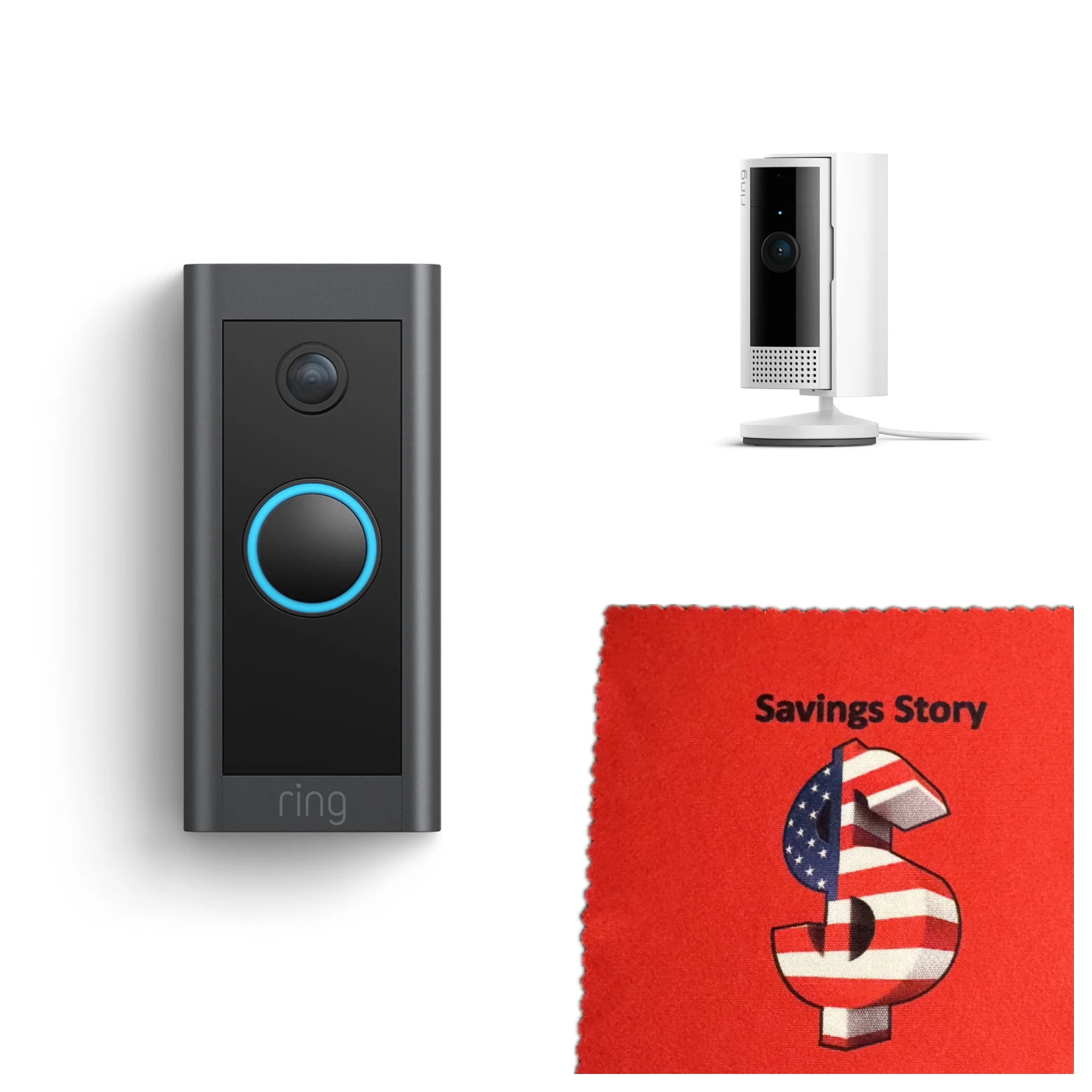 Ring_Video Doorbell Wired & Indoor Cam (2nd Gen) Bundle, Free Cleaning Cloth, Wi-fi, Security Cameras, Chime, 6 in
