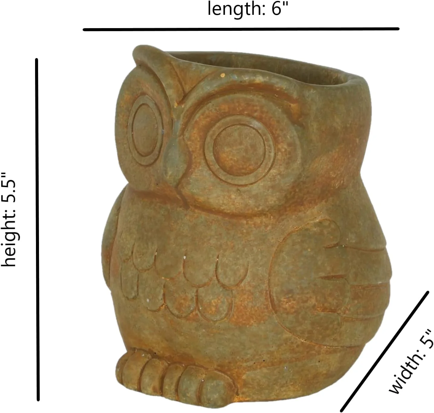 Cement Buddies Indoor Outdoor Planter With Drainage Hole, Owl, Large, Rust Brown, 5.5In